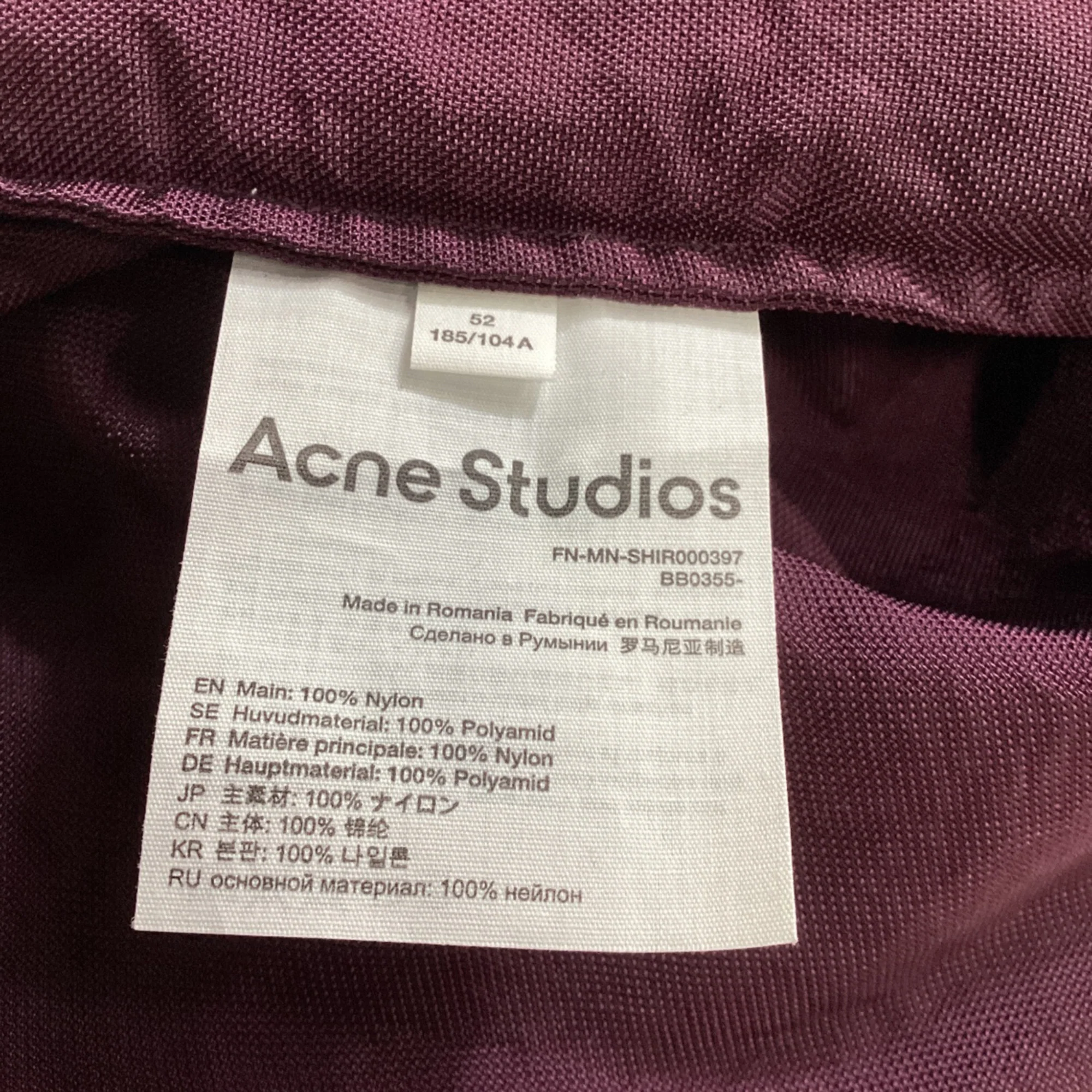 Men's Acne Studios Buttoned Long Sleeve Shirt in Burgundy Nylon - Image 5