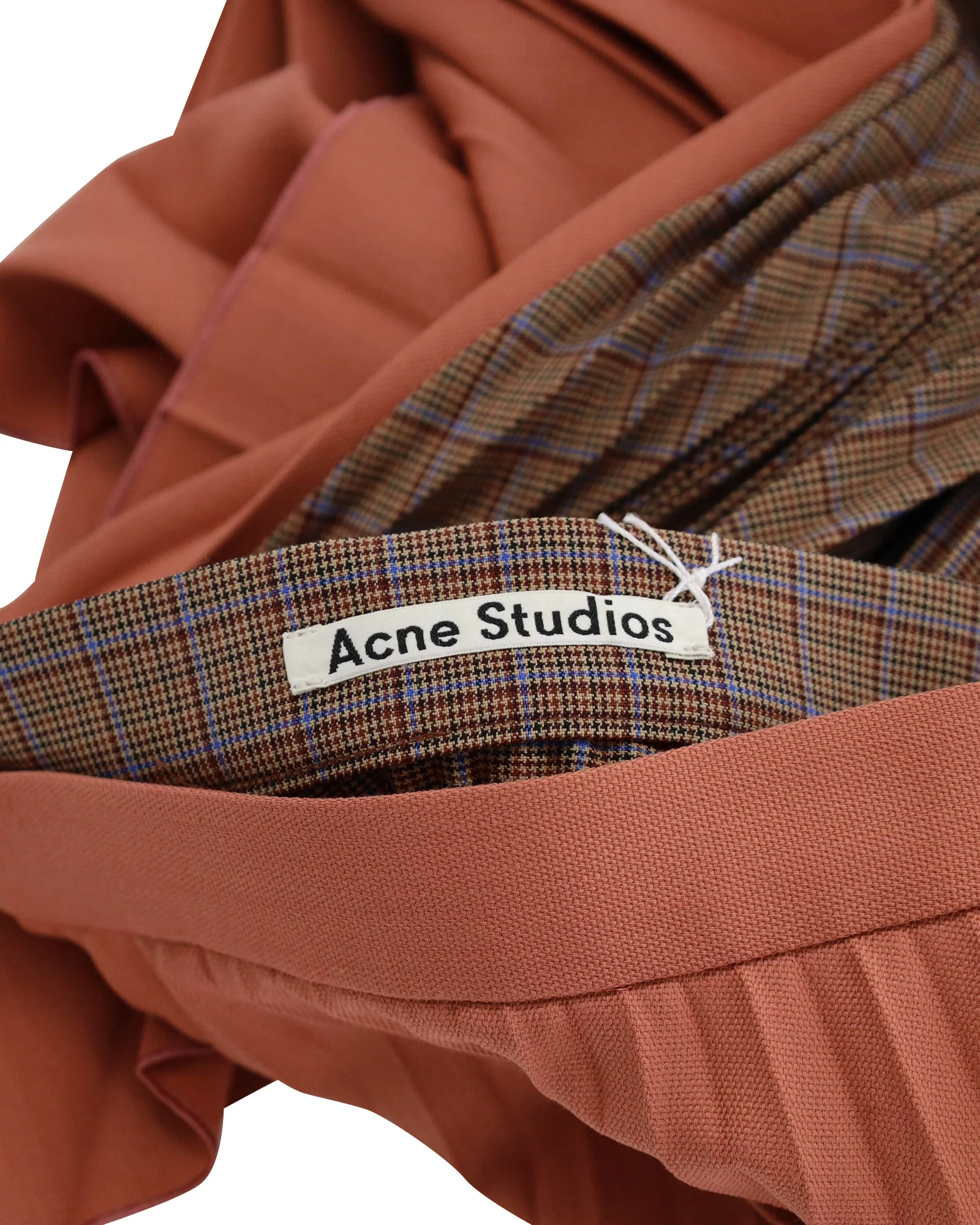 Women's Acne Studios Electric-Pleated Asymmetrical Midi Skirt in Orange Wool Blend - Image 3