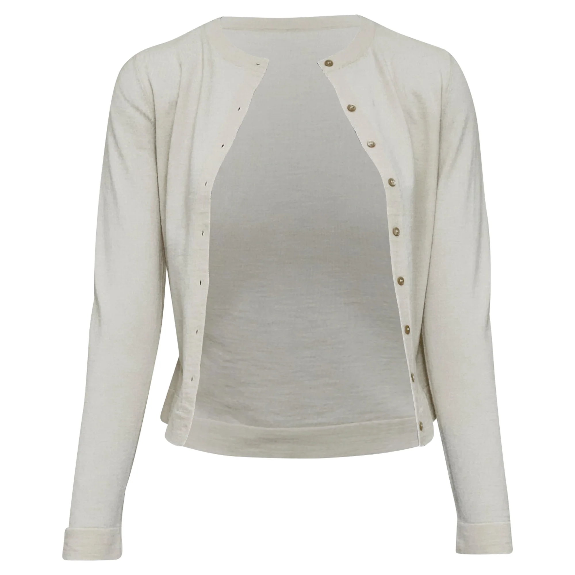 Women's ALAIA beige virgin wool blend mini buttons classic cropped cardigan FR36 S - Image 3