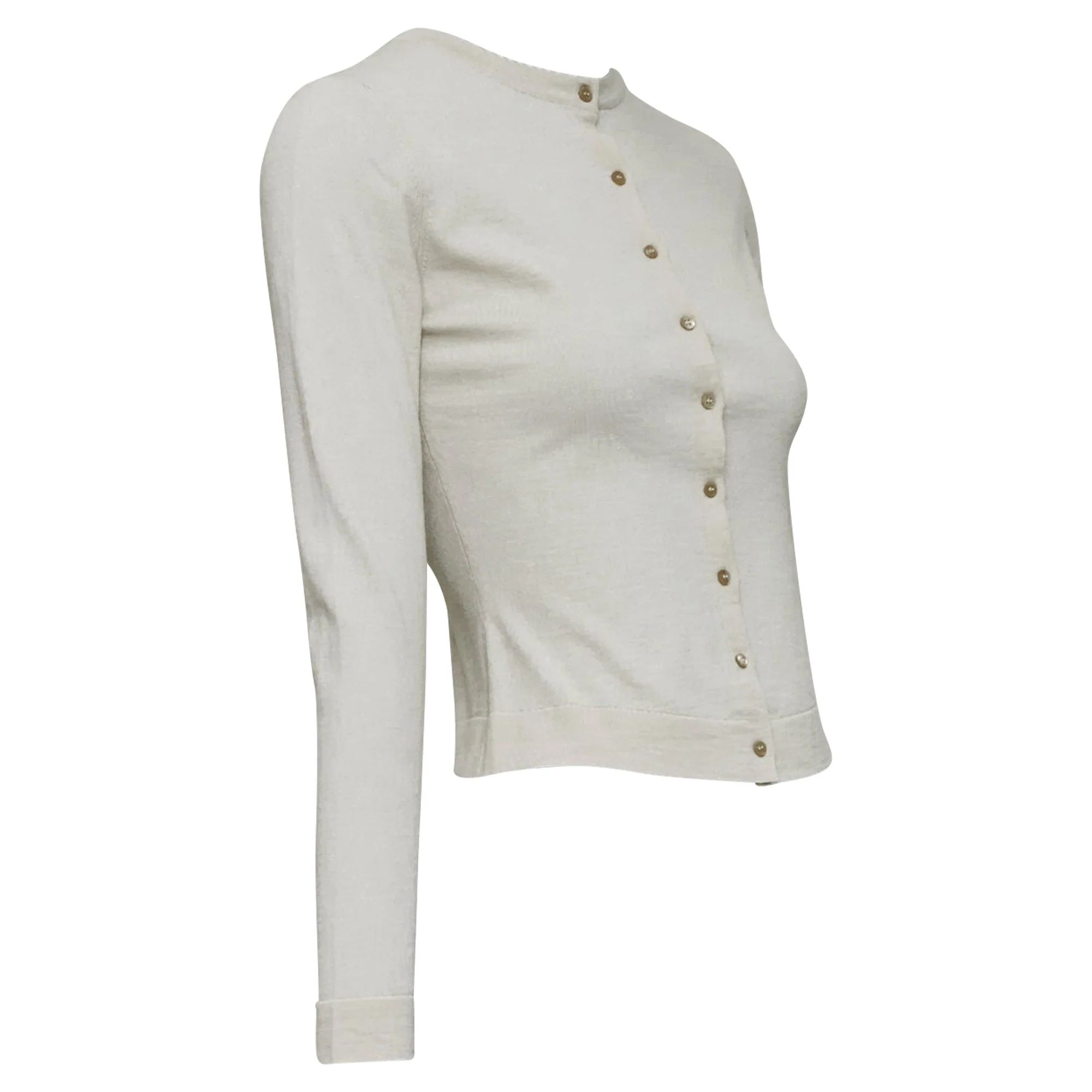 Women's ALAIA beige virgin wool blend mini buttons classic cropped cardigan FR36 S - Image 4