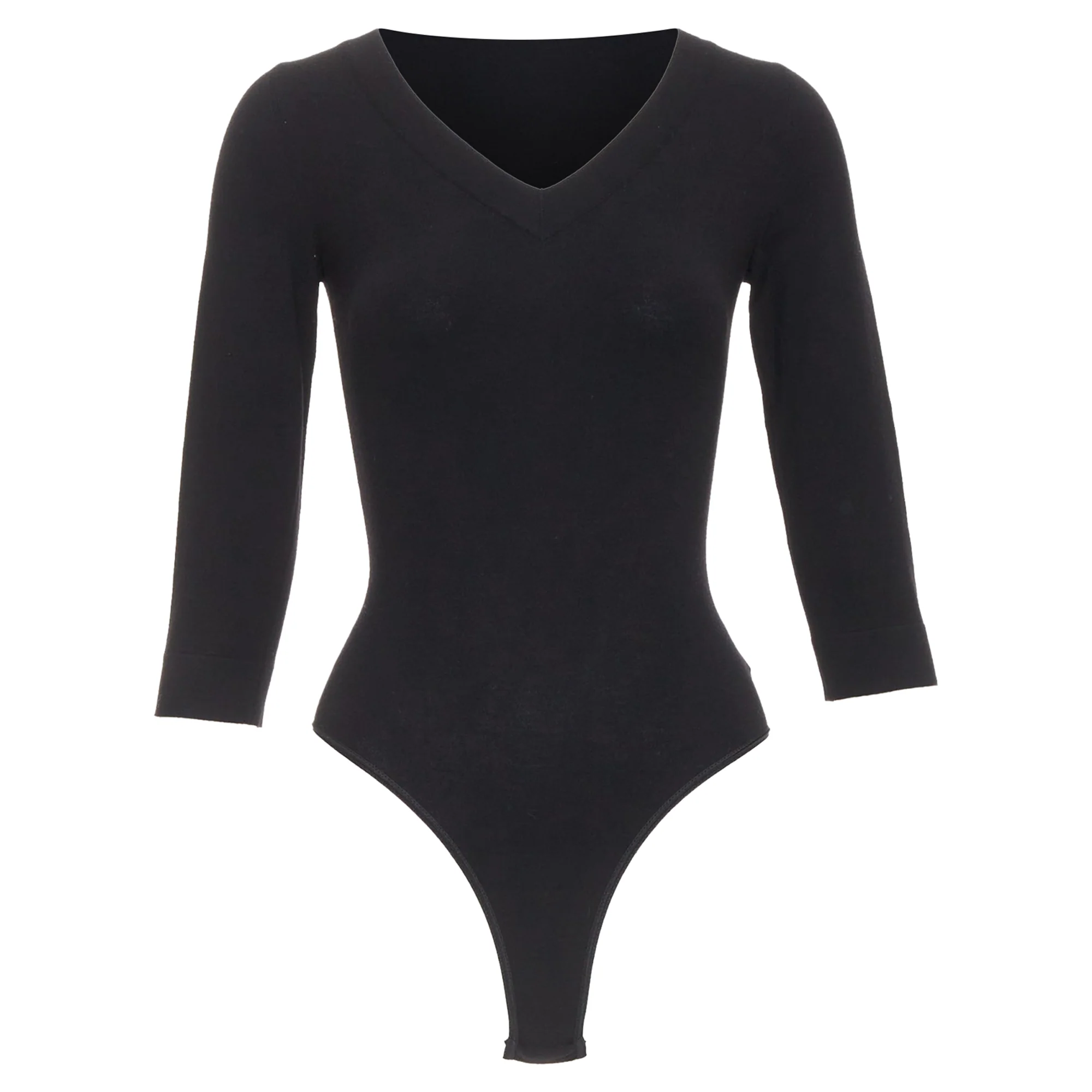 Women's ALAIA black viscose blend V-neck bodysuit t-shirt leotard top FR36 S