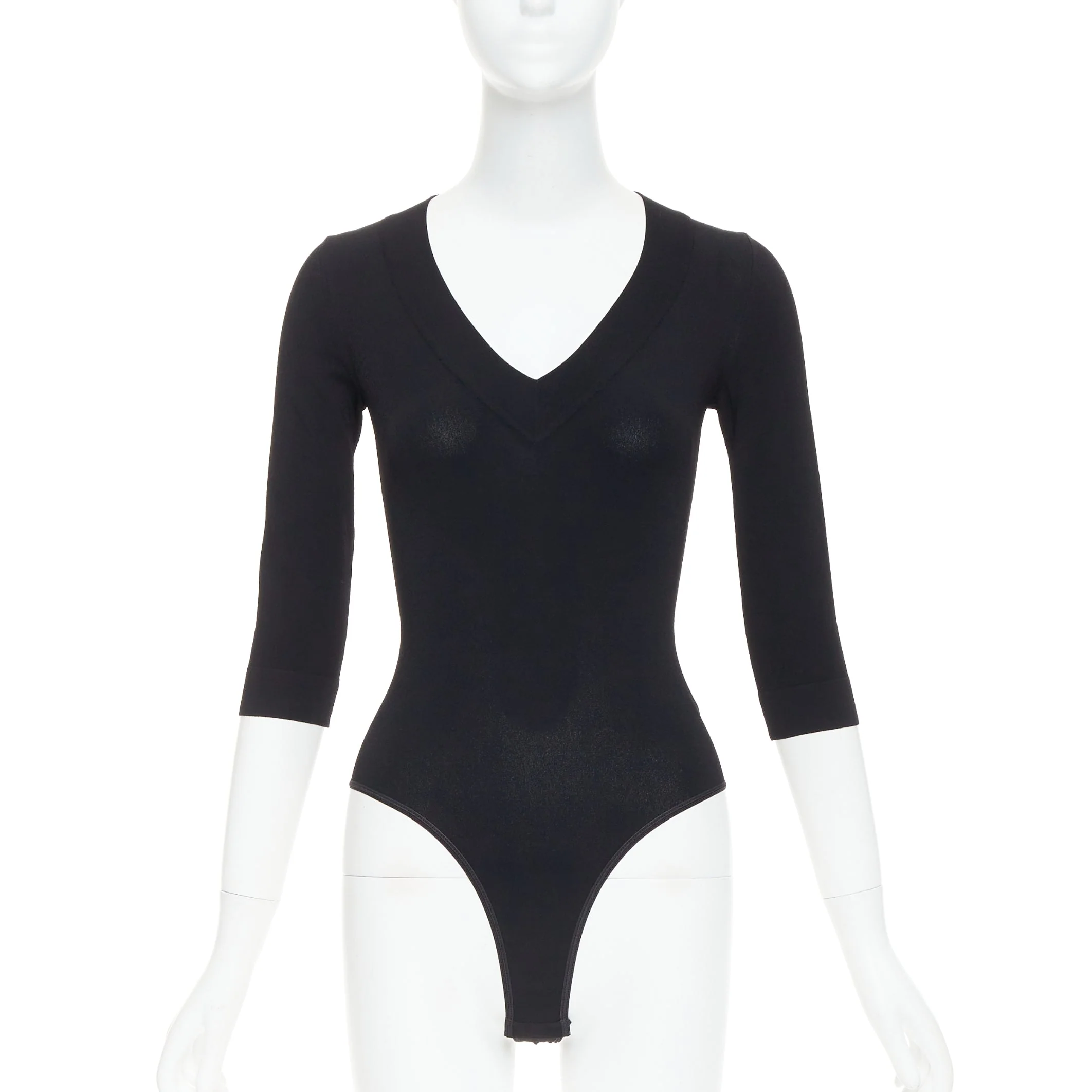 Women's ALAIA black viscose blend V-neck bodysuit t-shirt leotard top FR36 S - Image 10