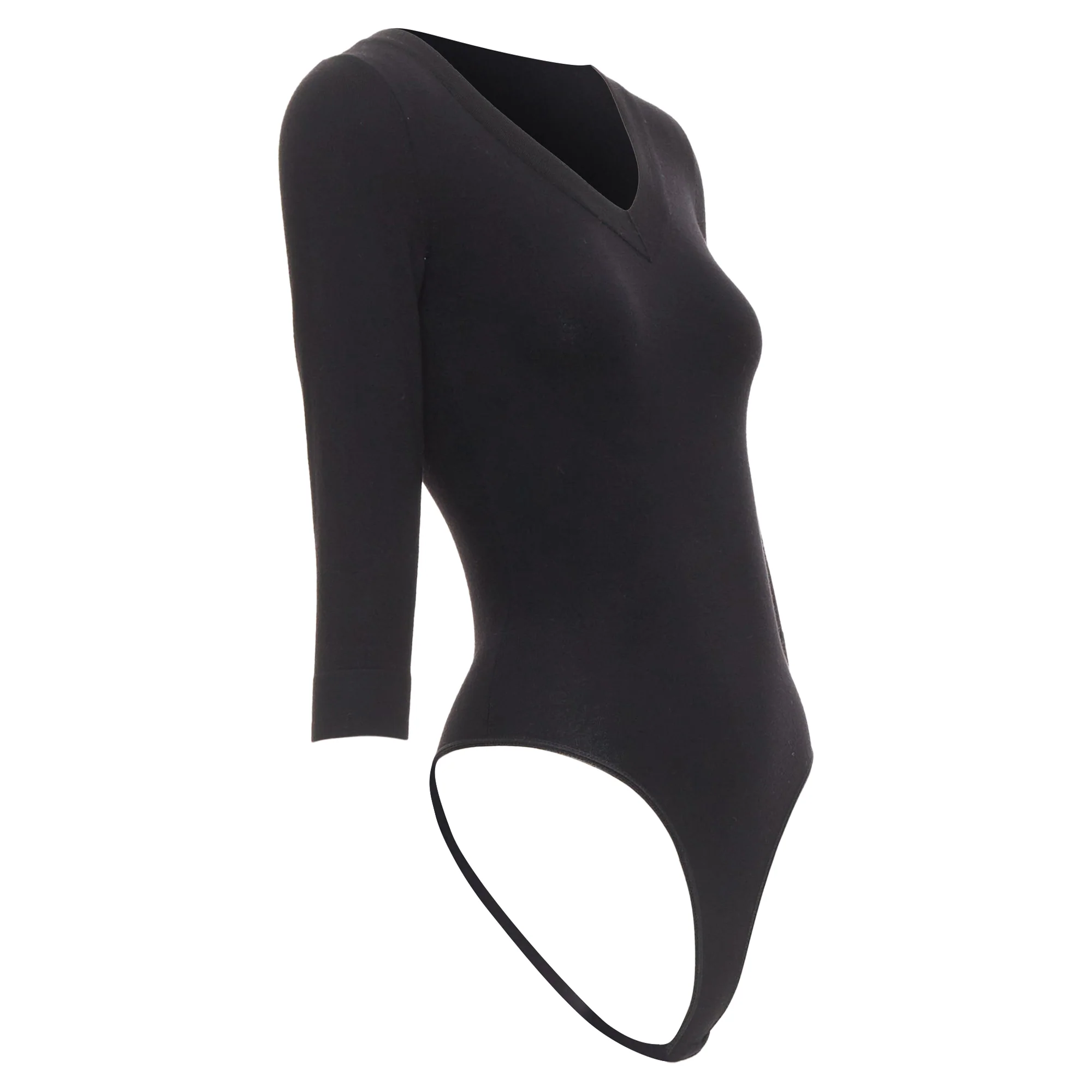 Women's ALAIA black viscose blend V-neck bodysuit t-shirt leotard top FR36 S - Image 3