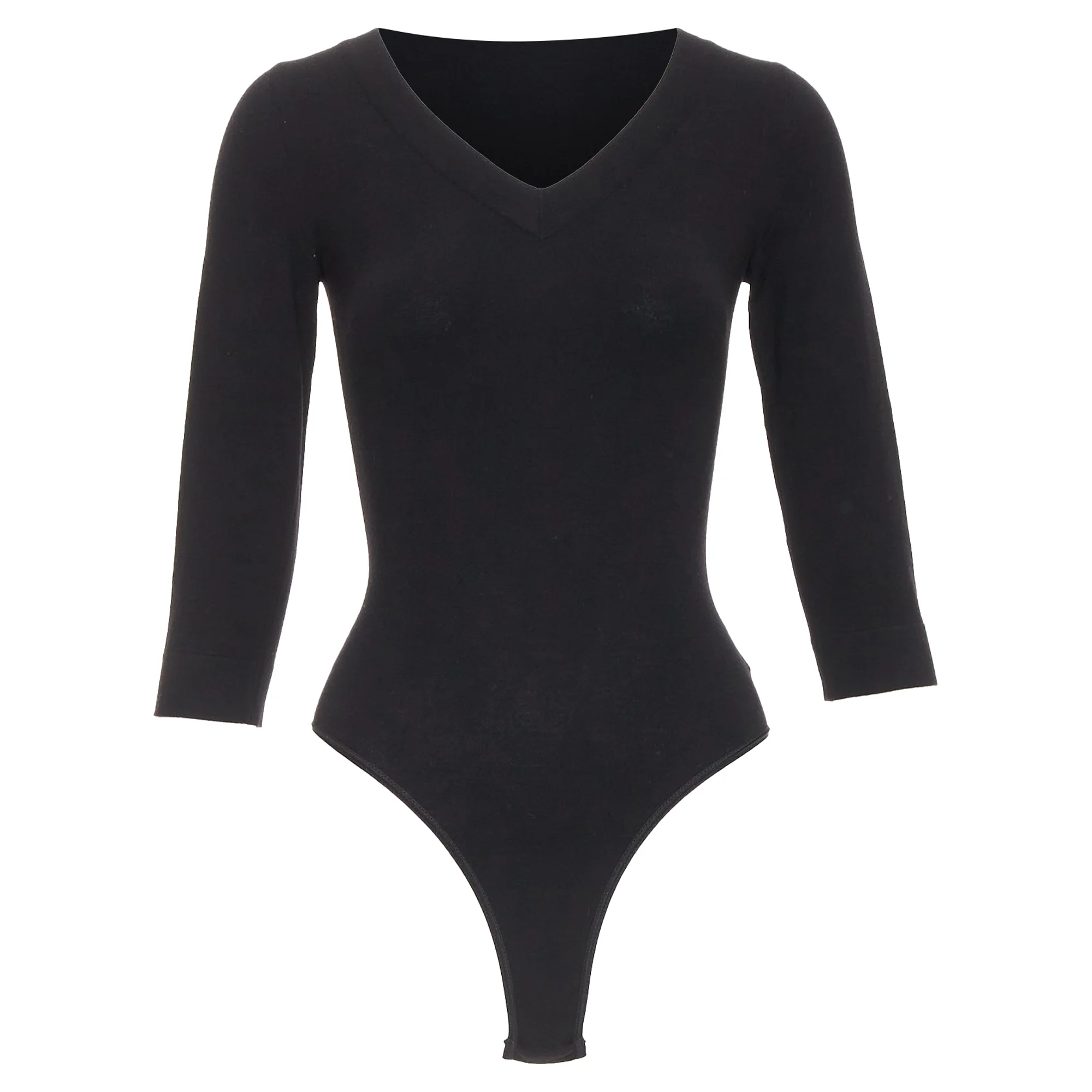 Women's ALAIA black viscose blend V-neck bodysuit t-shirt leotard top FR36 S - Image 9