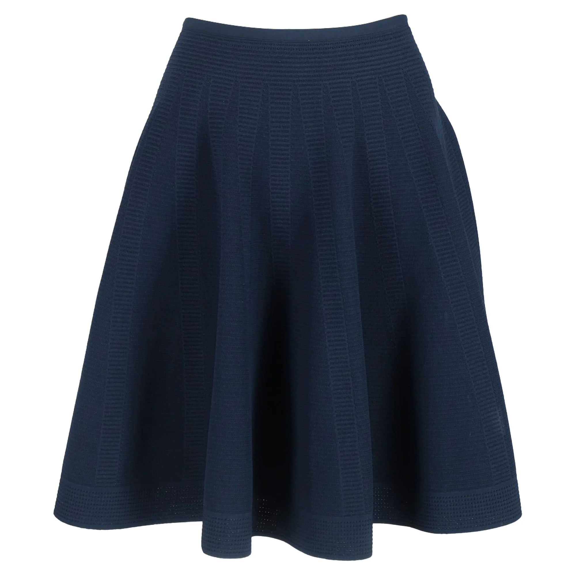 Women's Alaïa Flared A-Line Skirt in Navy Blue Wool