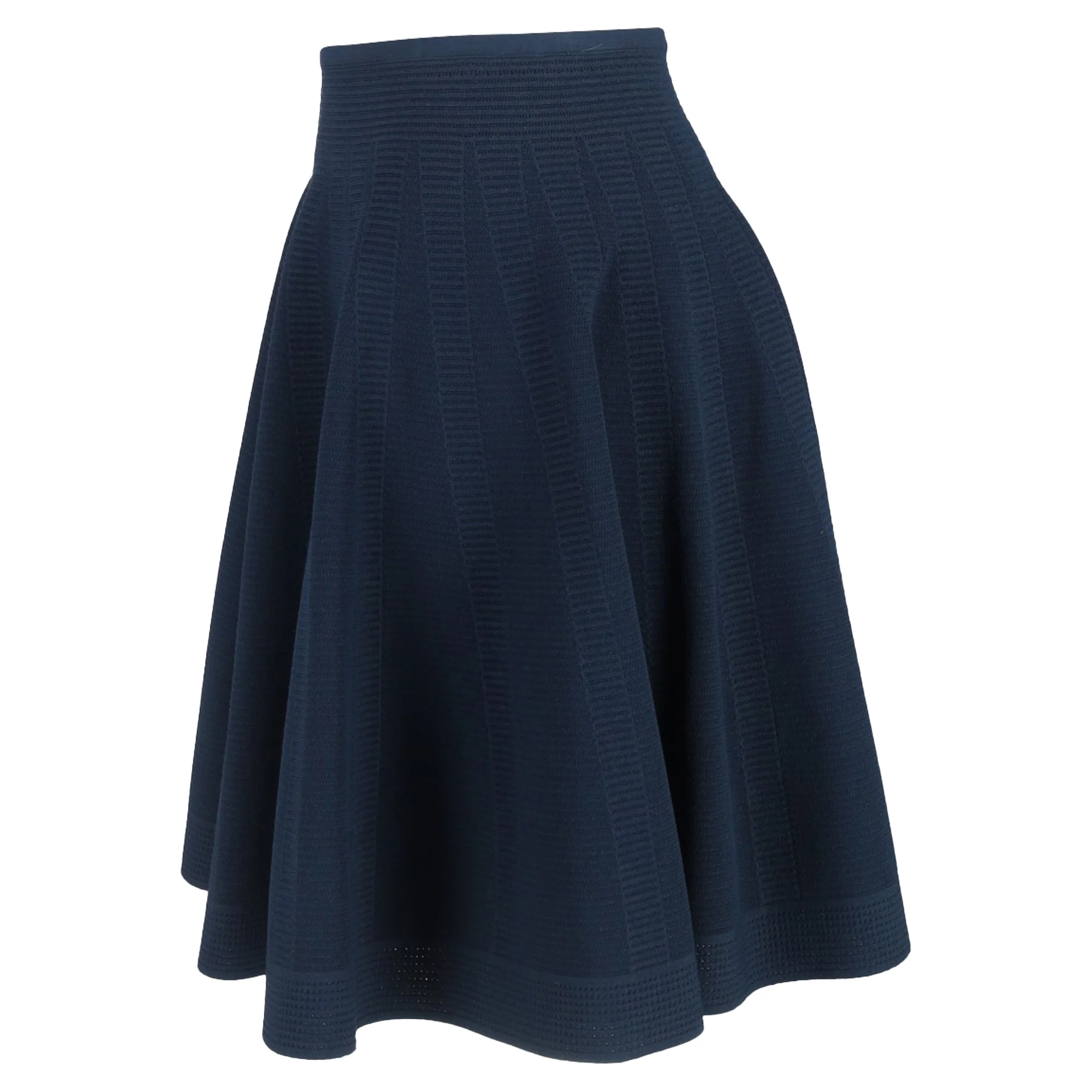 Women's Alaïa Flared A-Line Skirt in Navy Blue Wool - Image 2