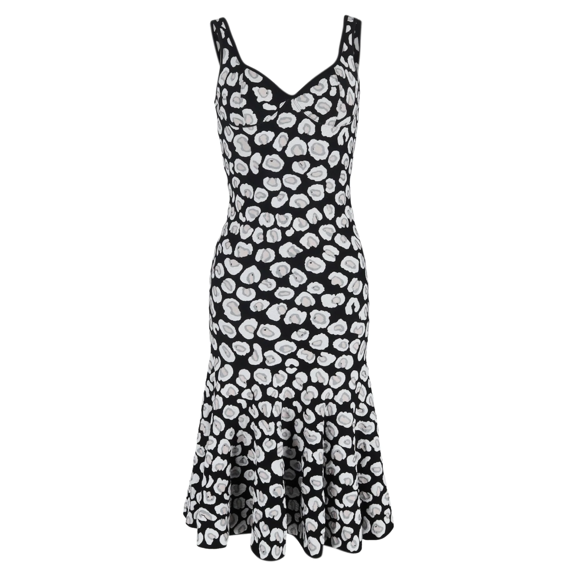 Women's  Alaïa Leopard Jacquard-Knit Midi Dress in Black and White Viscose