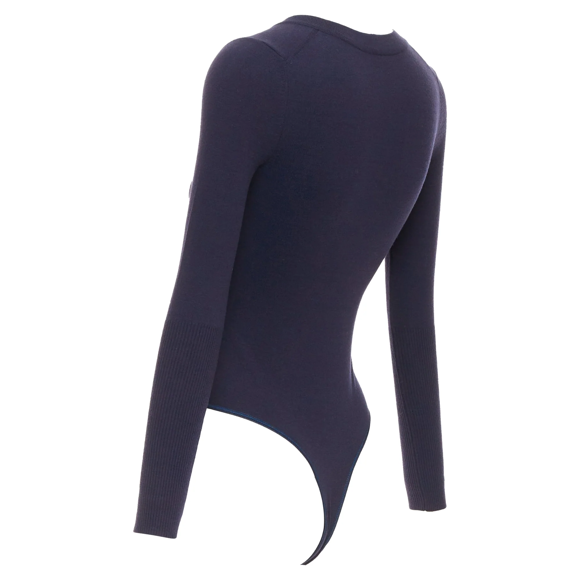 Women's ALAIA navy virgin wool blend v-neck bodysuit sweater leotard top FR36 S - Image 5