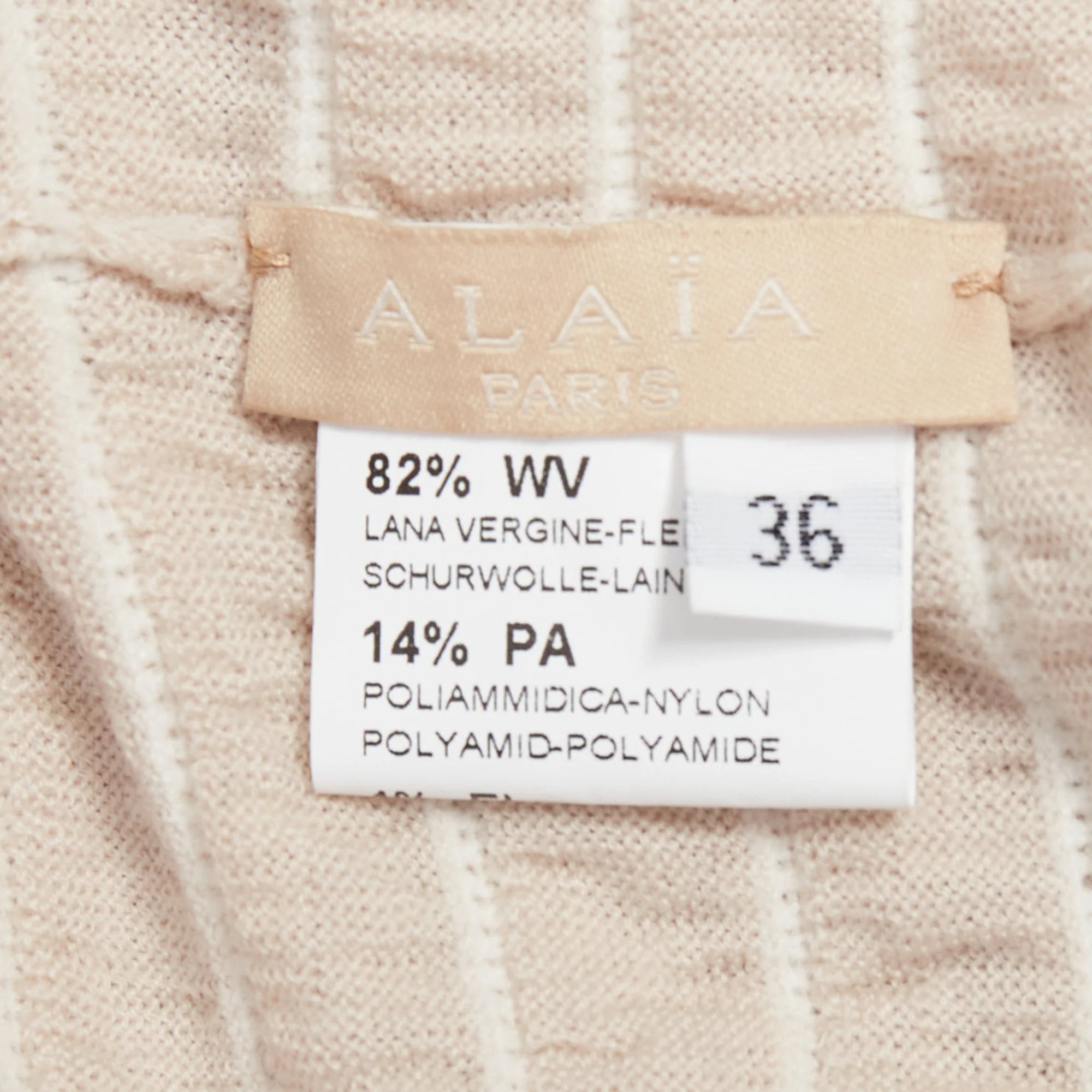 Women's ALAIA pink beige wool blend square neck tiered ruffle cocktail dress FR36 S - Image 8
