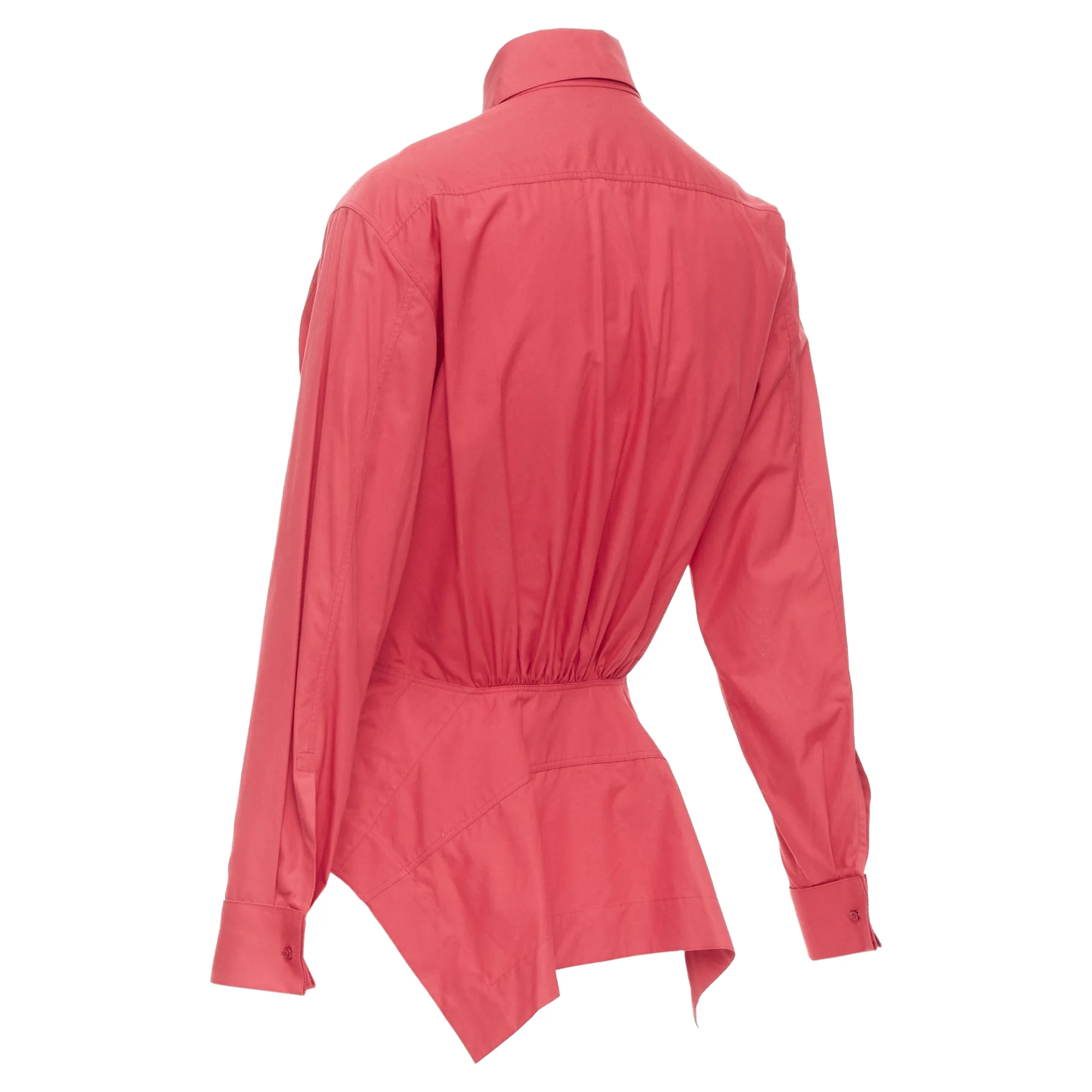 Women's ALAIA red cotton curved tulip petal peplum puff sleeves shirt FR36 S - Image 2