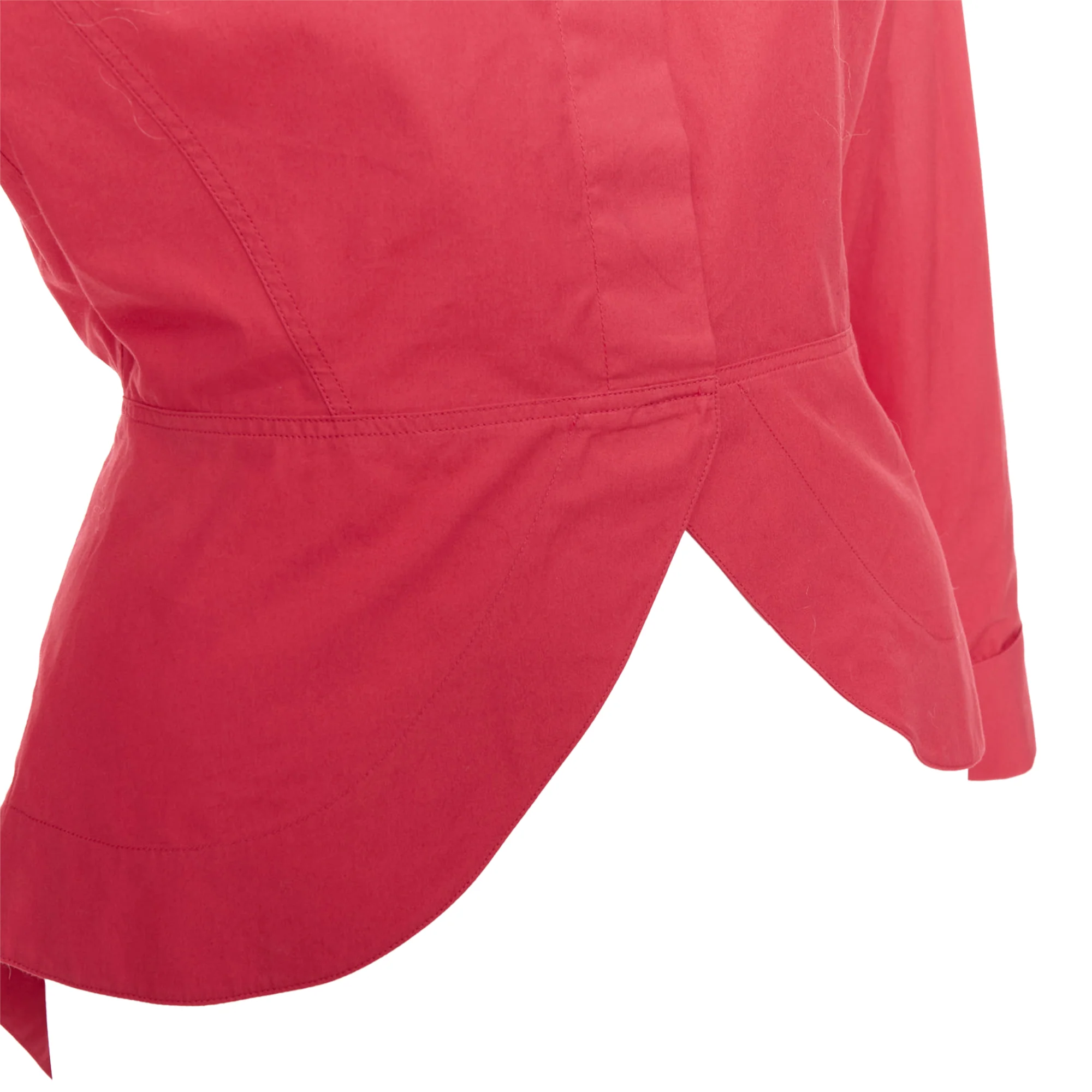 Women's ALAIA red cotton curved tulip petal peplum puff sleeves shirt FR36 S - Image 7