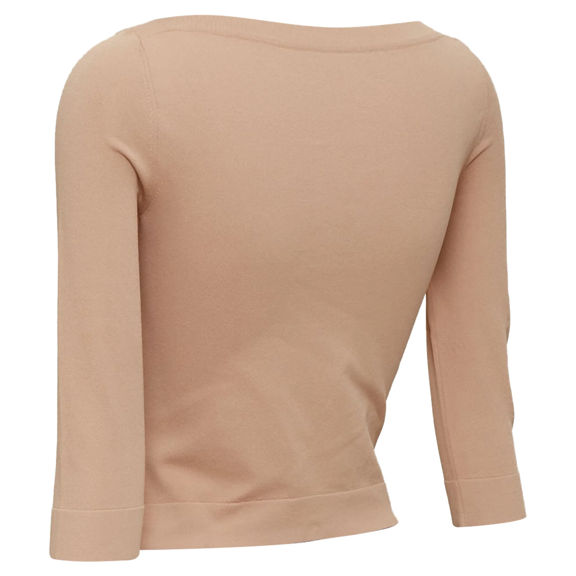 Women's ALAIA tan nude viscose blend cropped sleeved bateau neck sweater FR36 S - Image 6
