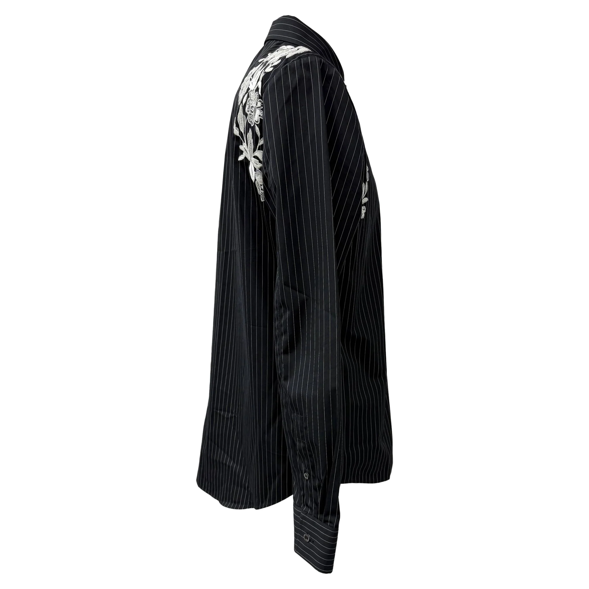 Men's Alexander McQueen Embroidered Pinstripe Shirt in Black Cotton - Image 2