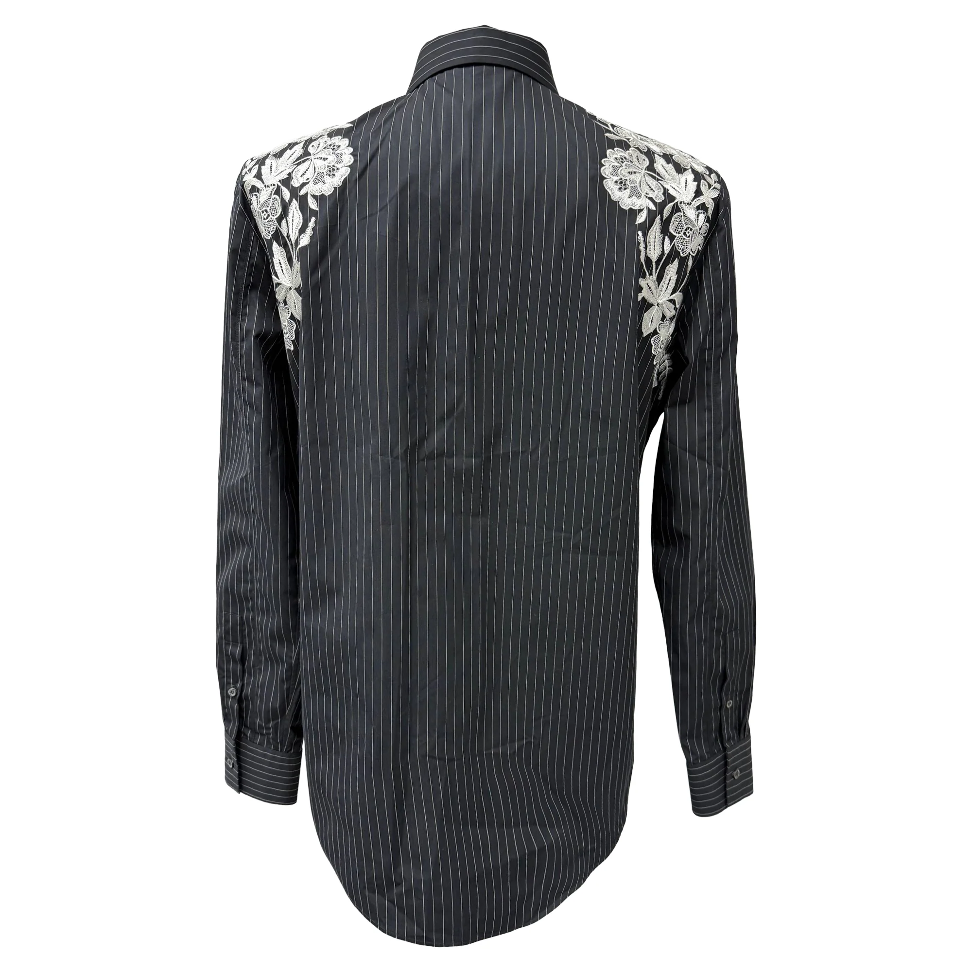 Men's Alexander McQueen Embroidered Pinstripe Shirt in Black Cotton - Image 3
