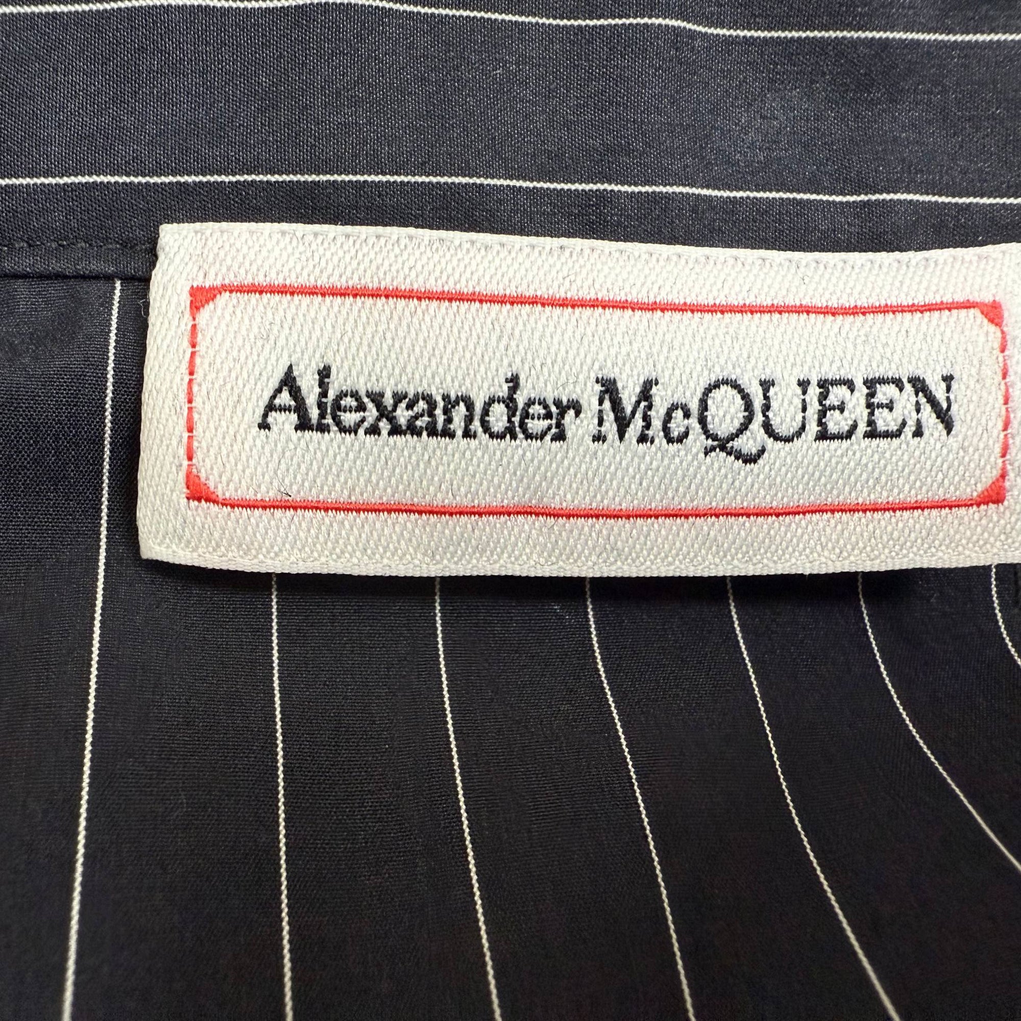 Men's Alexander McQueen Embroidered Pinstripe Shirt in Black Cotton - Image 4