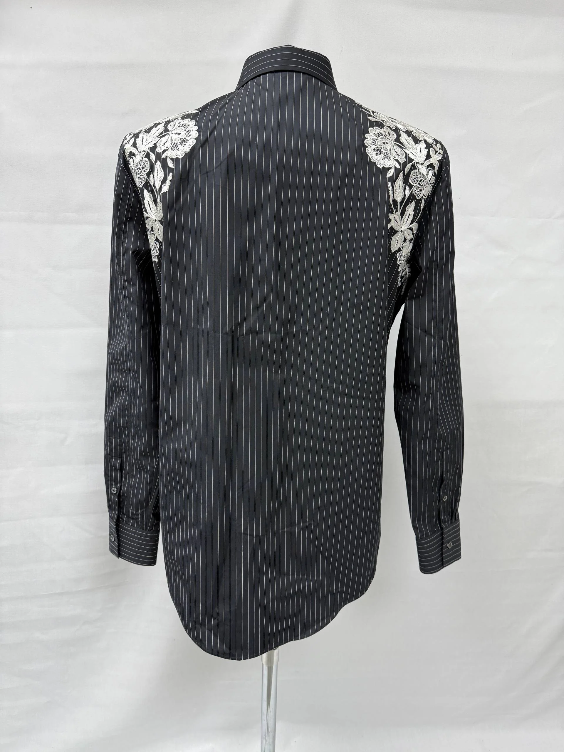 Men's Alexander McQueen Embroidered Pinstripe Shirt in Black Cotton - Image 8