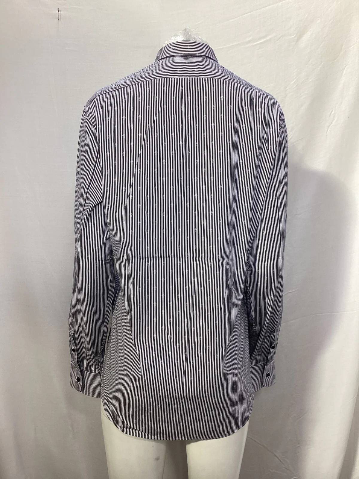 Men's  Alexander Mcqueen Stripe and Skull Print Long Sleeve Shirt in Blue Cotton - Image 9