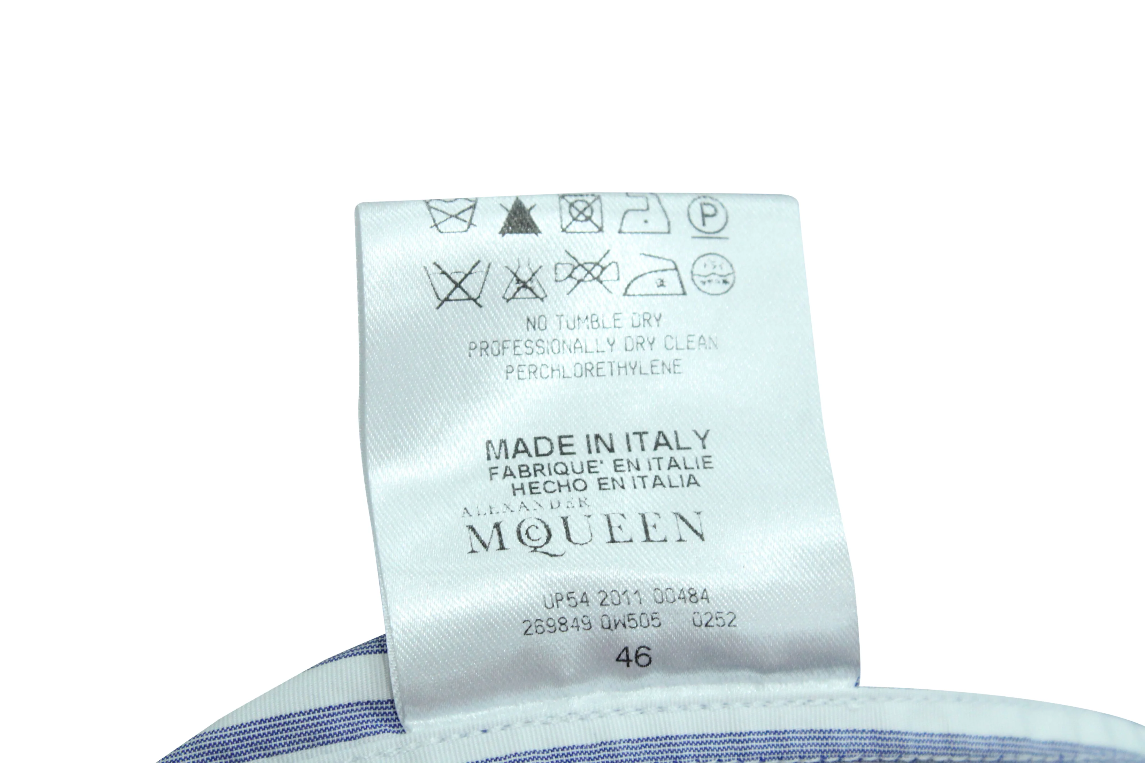 Men's Alexander McQueen Striped Button Down Shirt with Buckle in Blue Cotton - Image 4