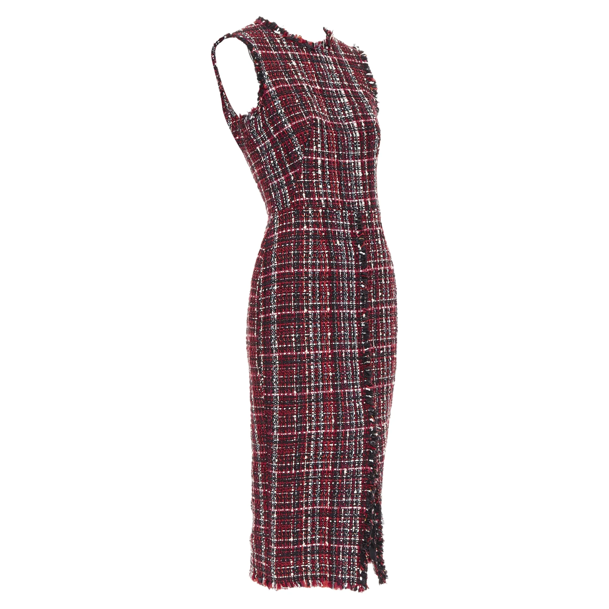 Women's ALEXANDER MCQUEEN 2018 red black tartan tweed front slit shift dress IT38 XS - Image 3