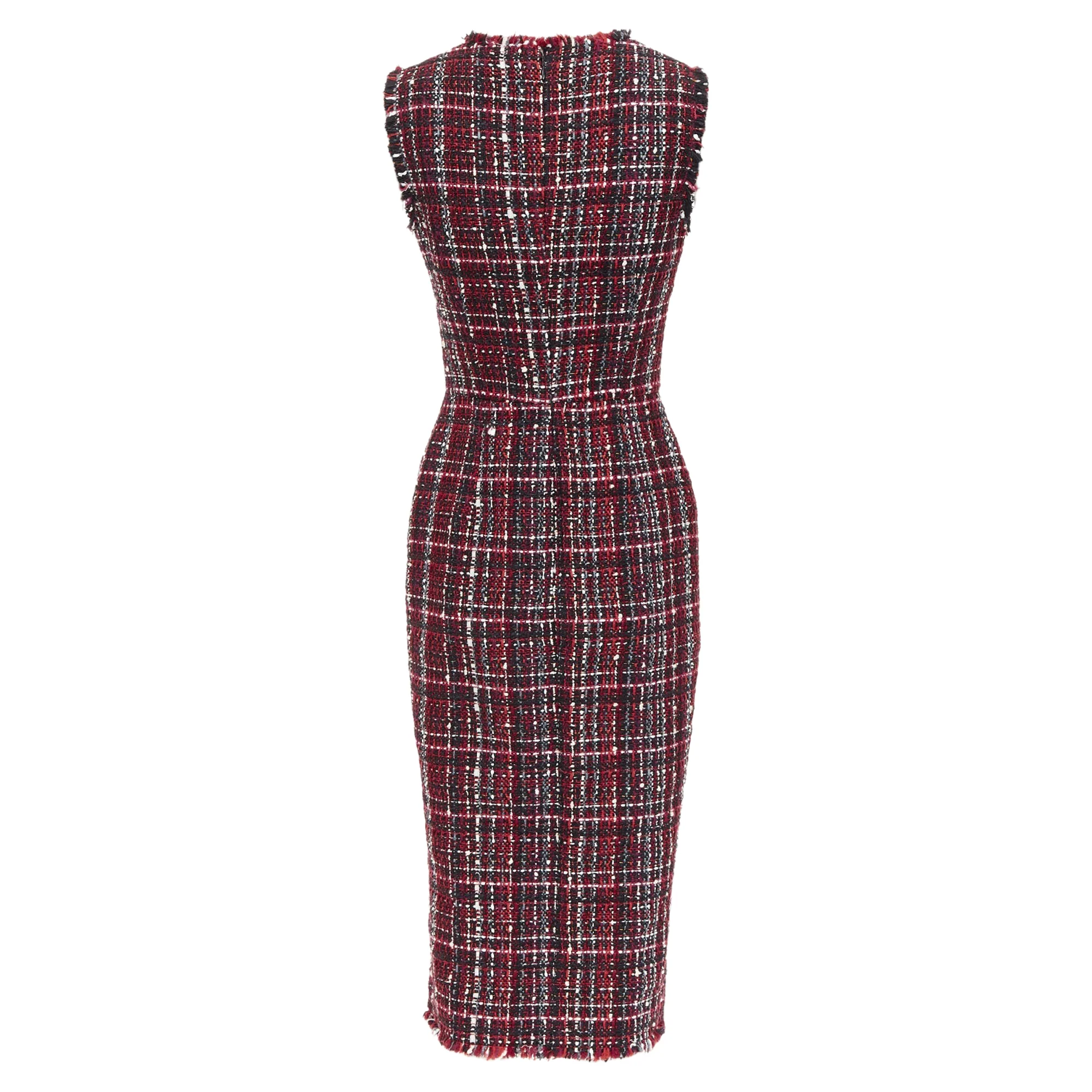 Women's ALEXANDER MCQUEEN 2018 red black tartan tweed front slit shift dress IT38 XS - Image 5