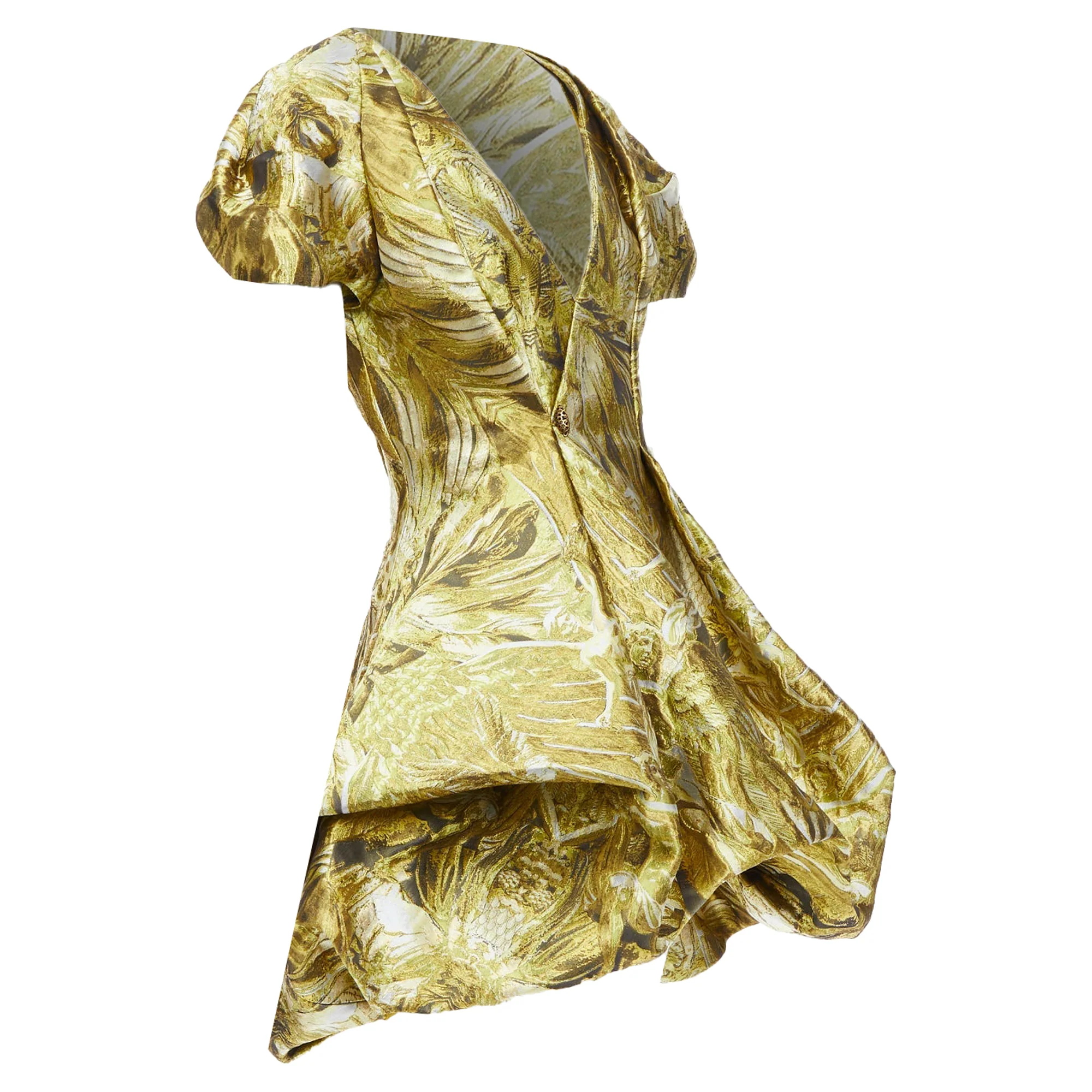 Women's Alexander McQueen angels demons gold medieval jacquard dress - Image 2