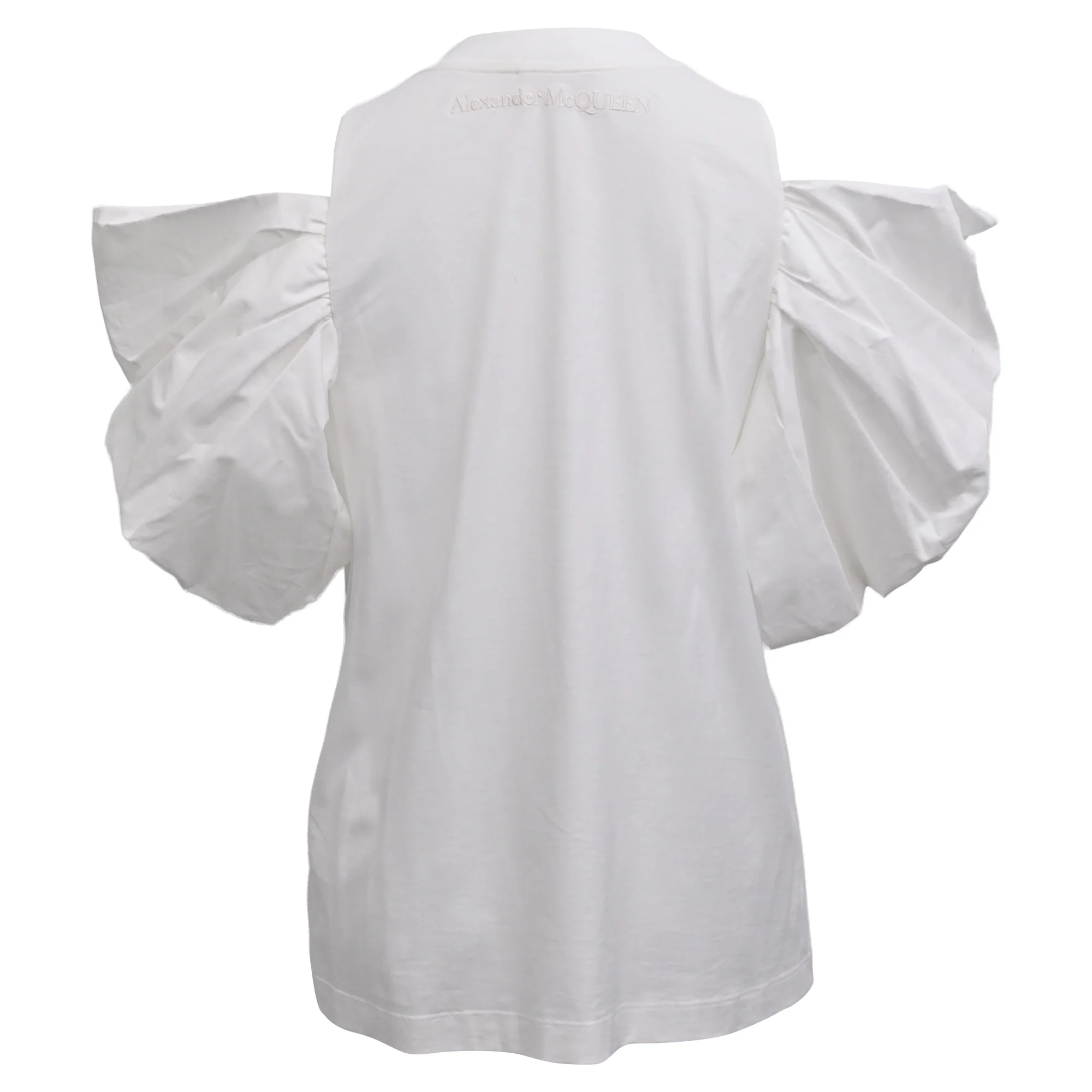 Women's Alexander McQueen Asymmetric Ruffle T-Shirt in White Cotton - Image 3