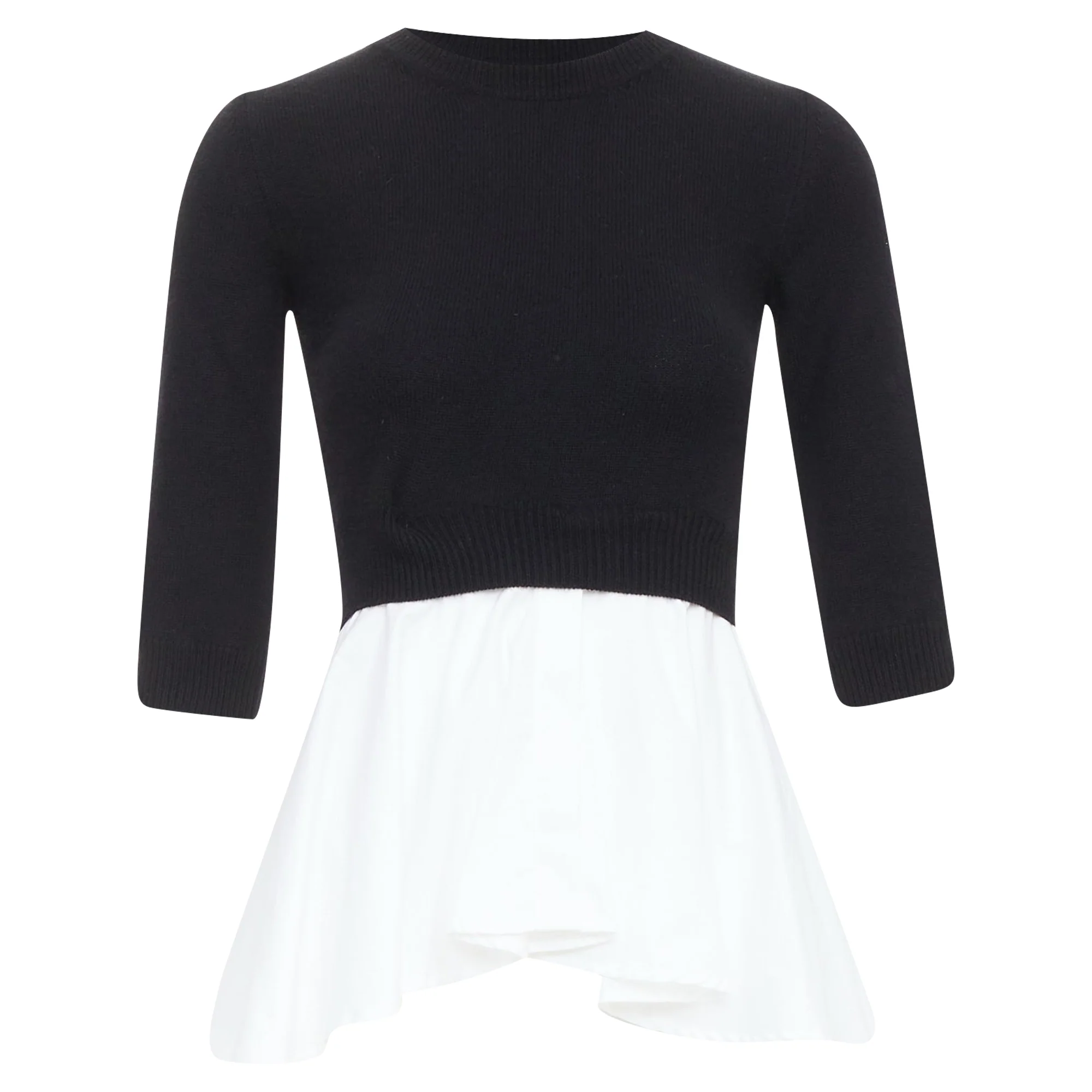 Women's ALEXANDER MCQUEEN black wool cashmere sweater white cotton peplum top XXS