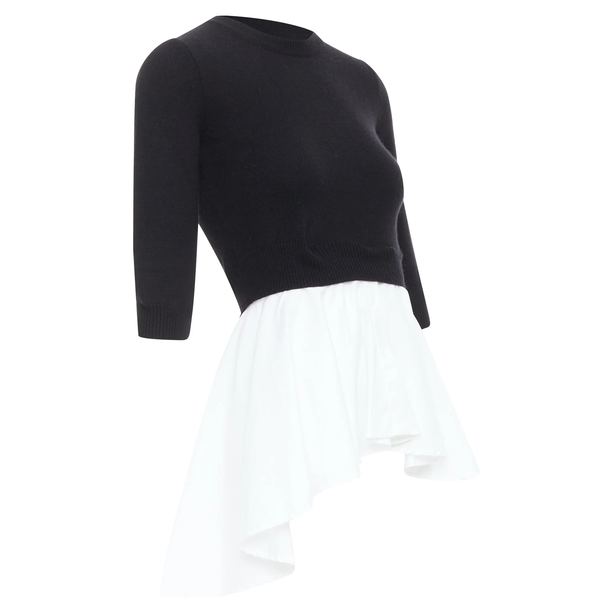 Women's ALEXANDER MCQUEEN black wool cashmere sweater white cotton peplum top XXS - Image 3