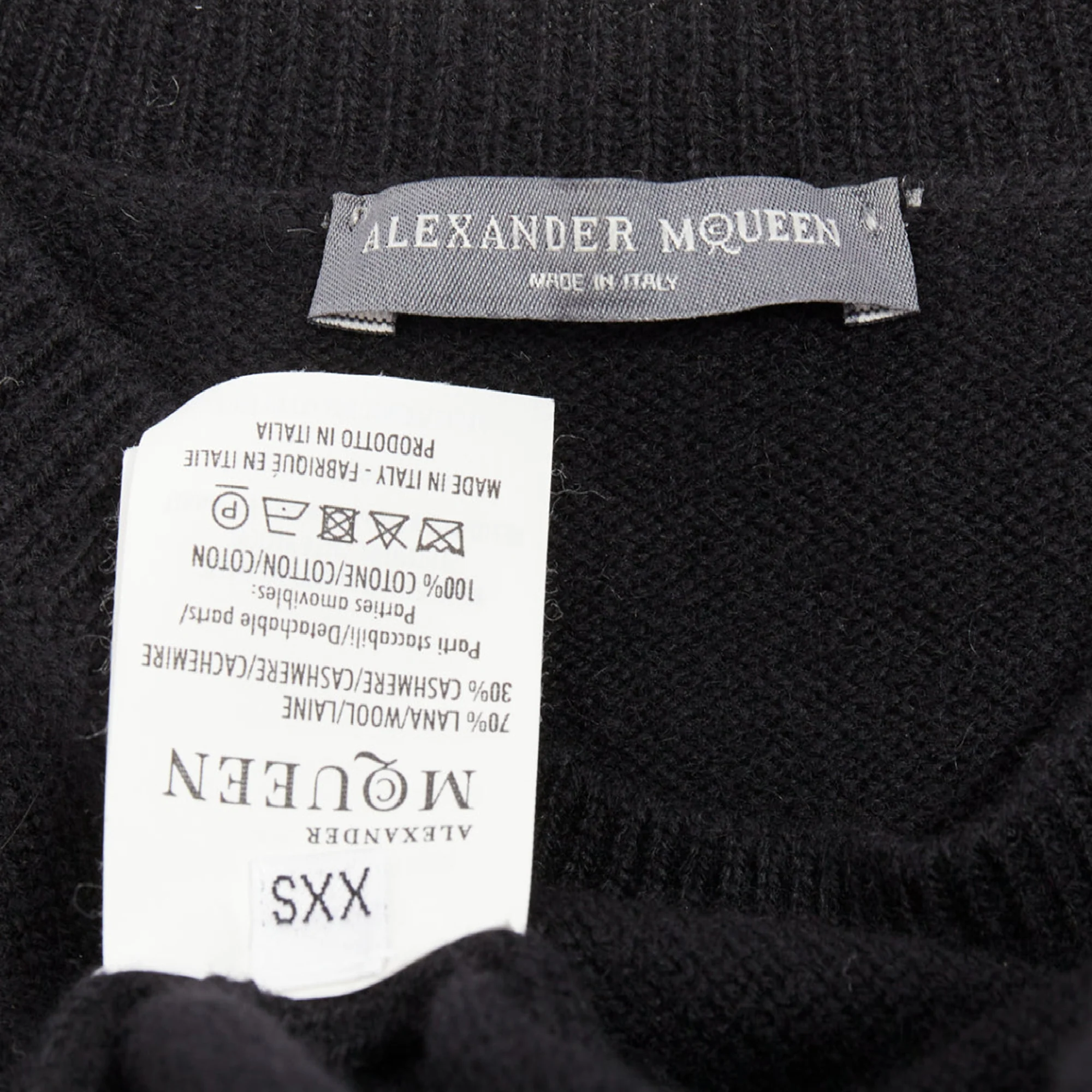 Women's ALEXANDER MCQUEEN black wool cashmere sweater white cotton peplum top XXS - Image 8