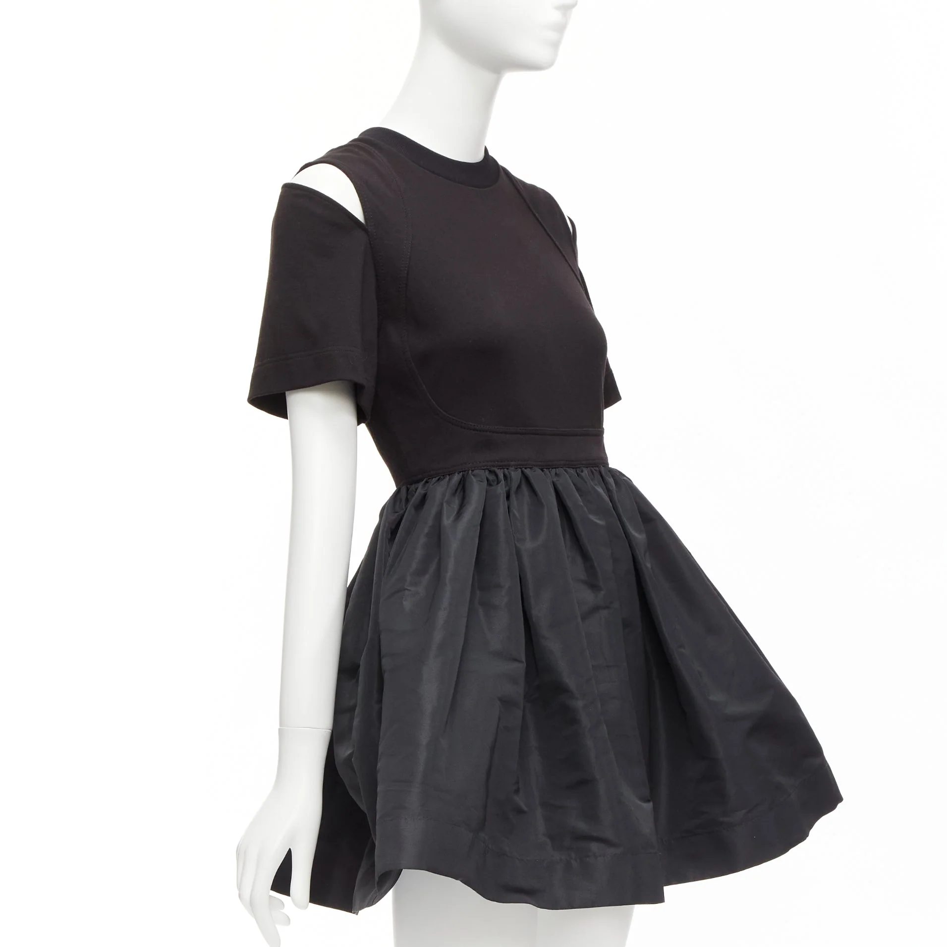 Women's Alexander Mcqueen Cold Shoulder Fit Flared Taffeta Skirt Dress - Image 9