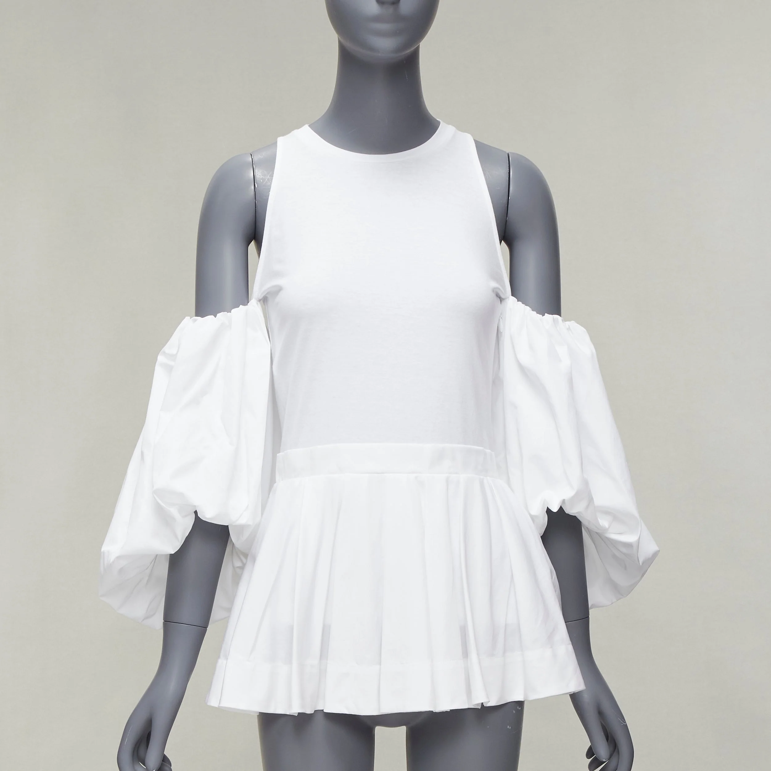 Women's Alexander Mcqueen Cotton Cold Shoulder Puff Sleeve Peplum Tshirt - Image 7