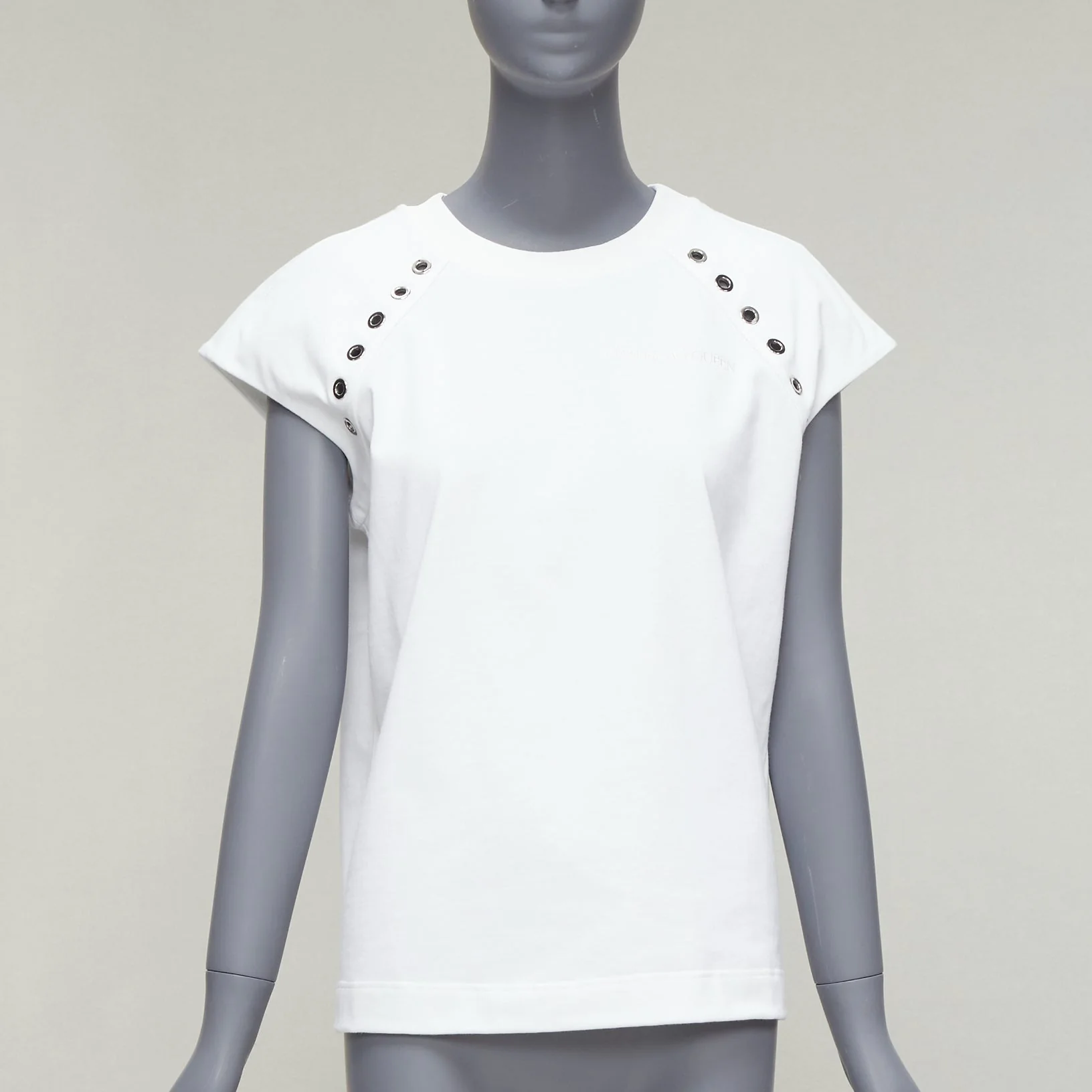 Women's Alexander McQueen cotton eyelet detail studded cap sleeve top - Image 7