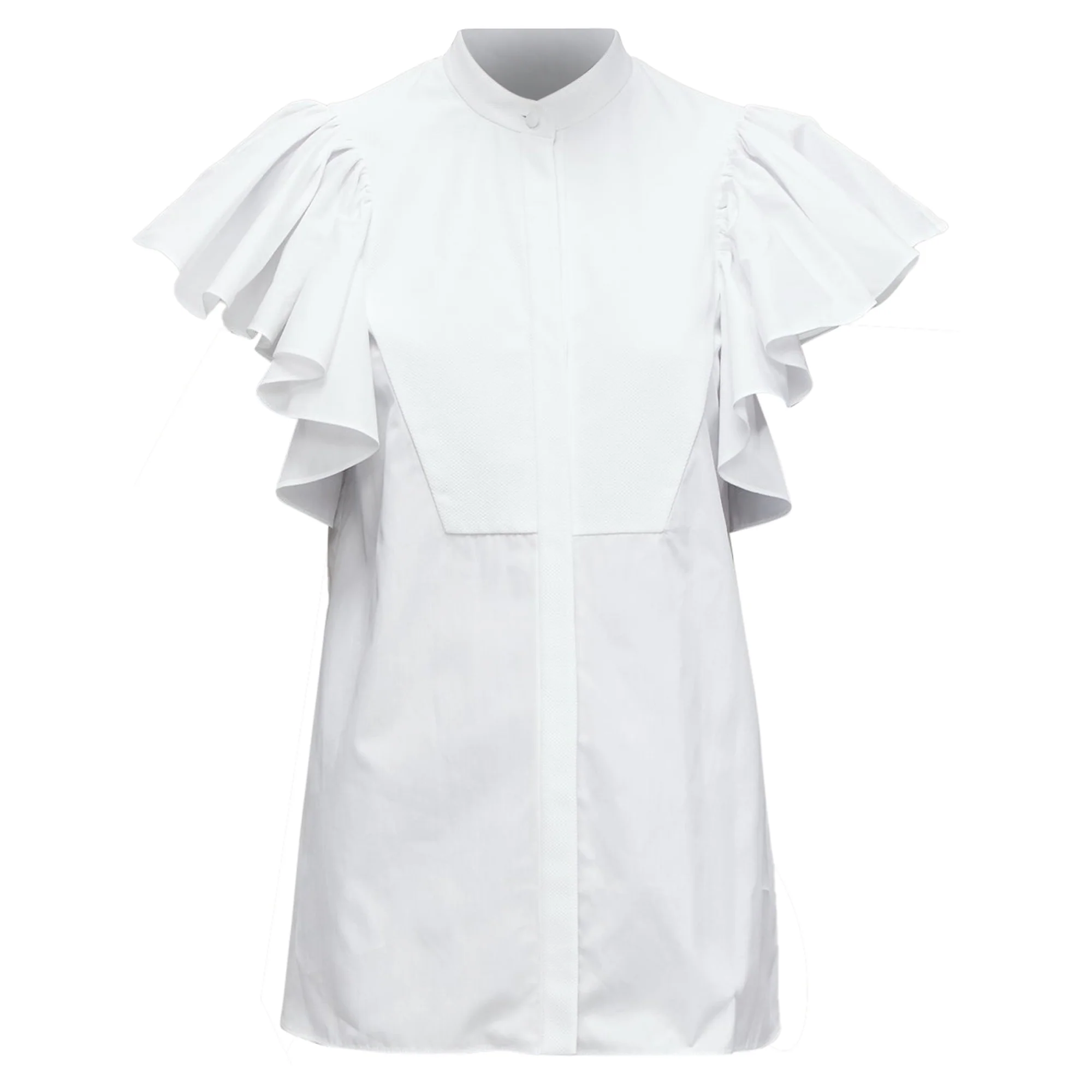 Women's Alexander Mcqueen Cotton Frill Sleeve Mandarin Neck Tunic Shirt - Image 3