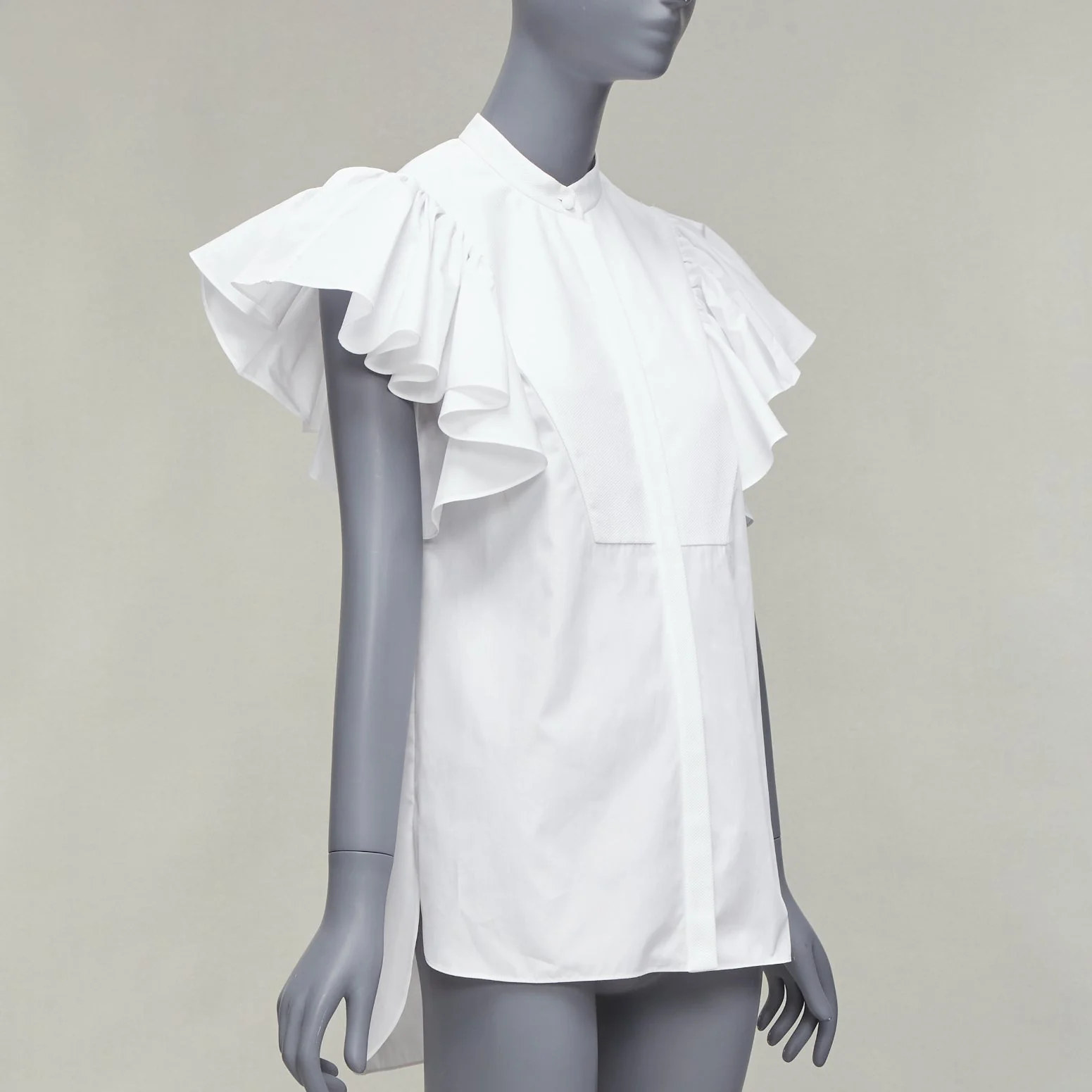 Women's Alexander Mcqueen Cotton Frill Sleeve Mandarin Neck Tunic Shirt - Image 7