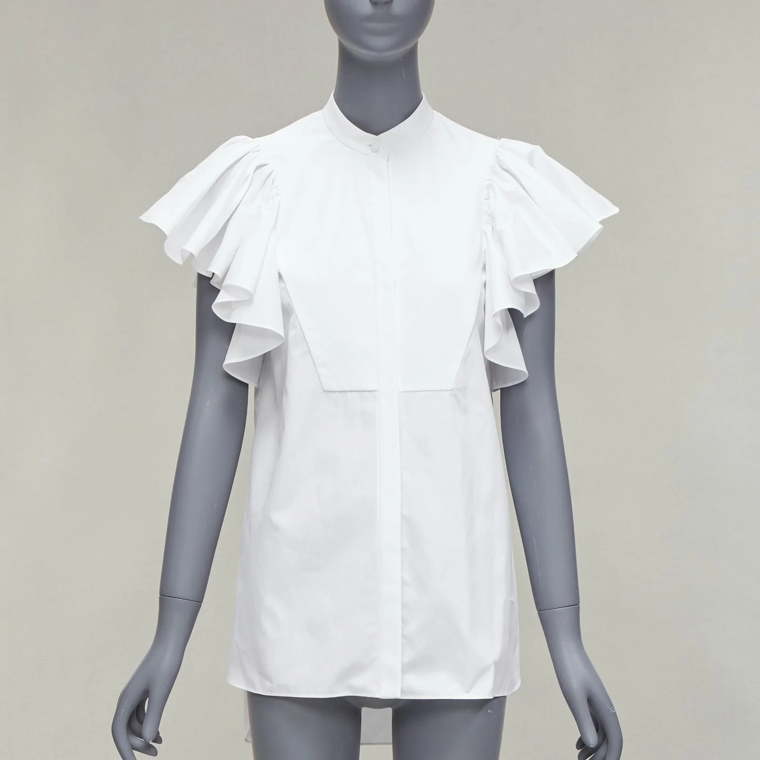 Women's Alexander Mcqueen Cotton Frill Sleeve Mandarin Neck Tunic Shirt - Image 9
