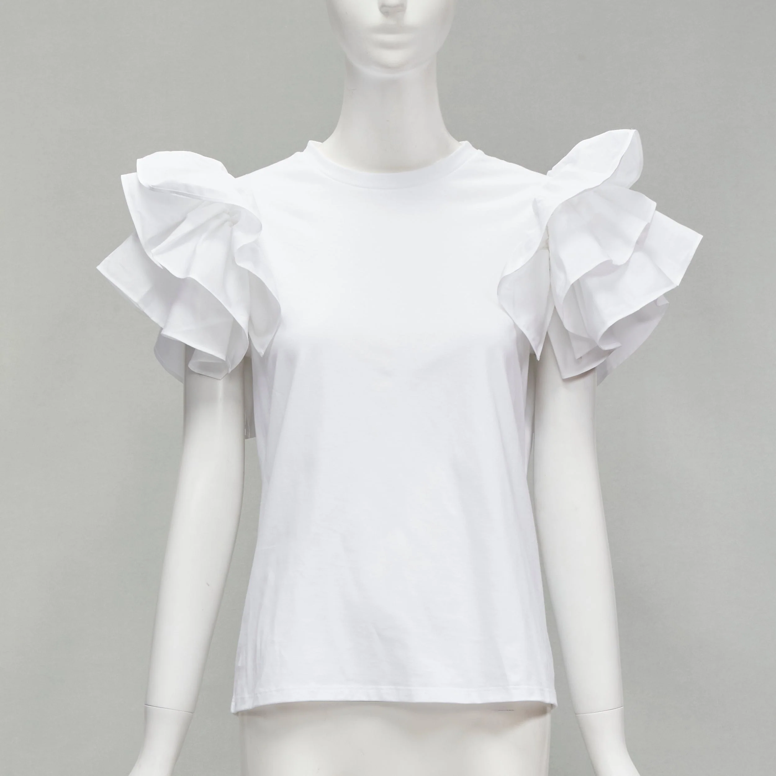 Women's Alexander McQueen cotton ruffle sleeve crew neck t-shirt - Image 7