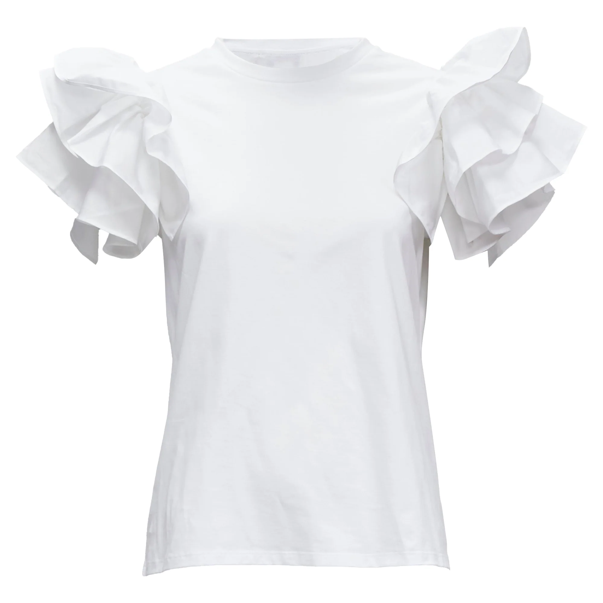 Women's Alexander McQueen cotton ruffle sleeve crew neck tshirt
