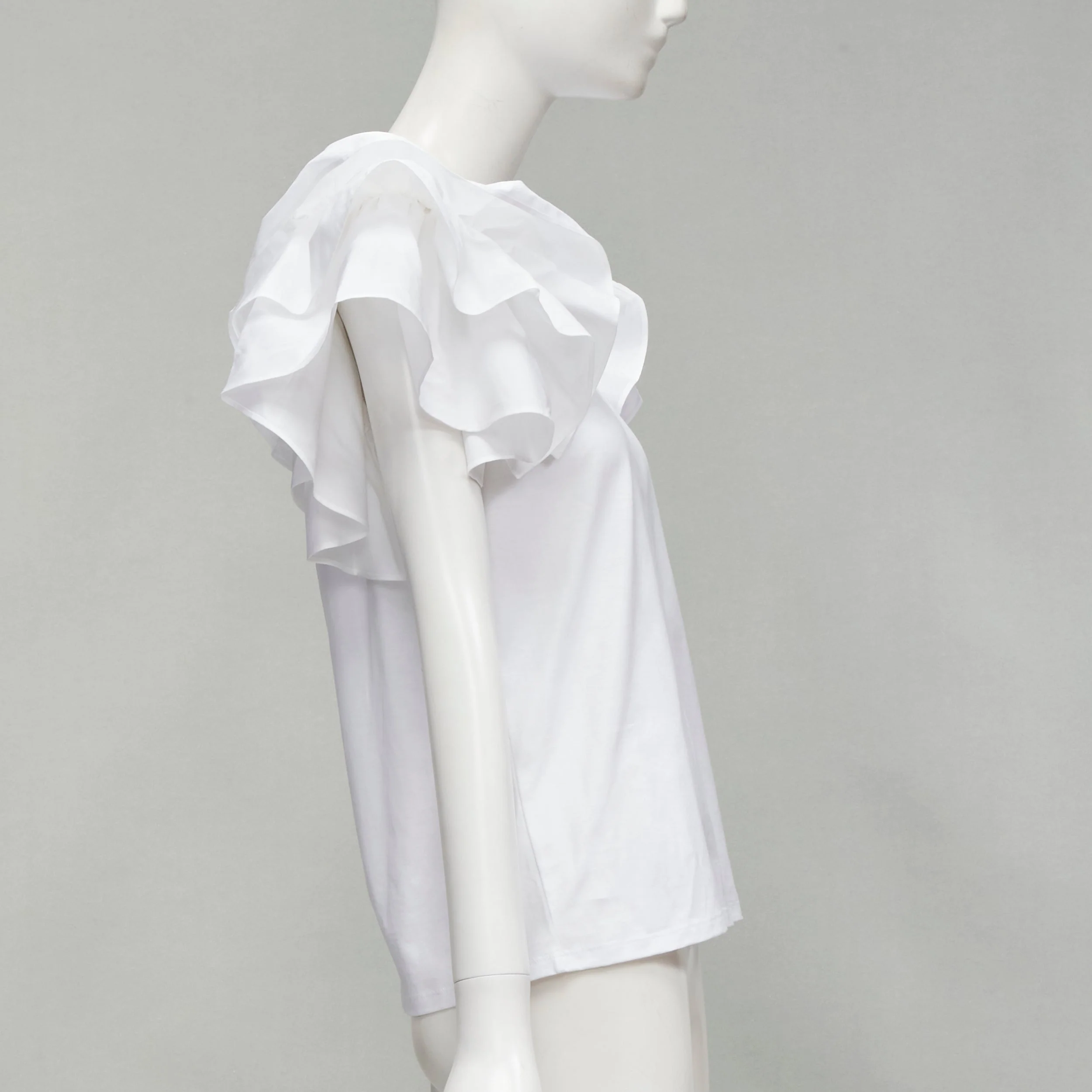 Women's Alexander McQueen cotton ruffle sleeve crew neck tshirt - Image 10