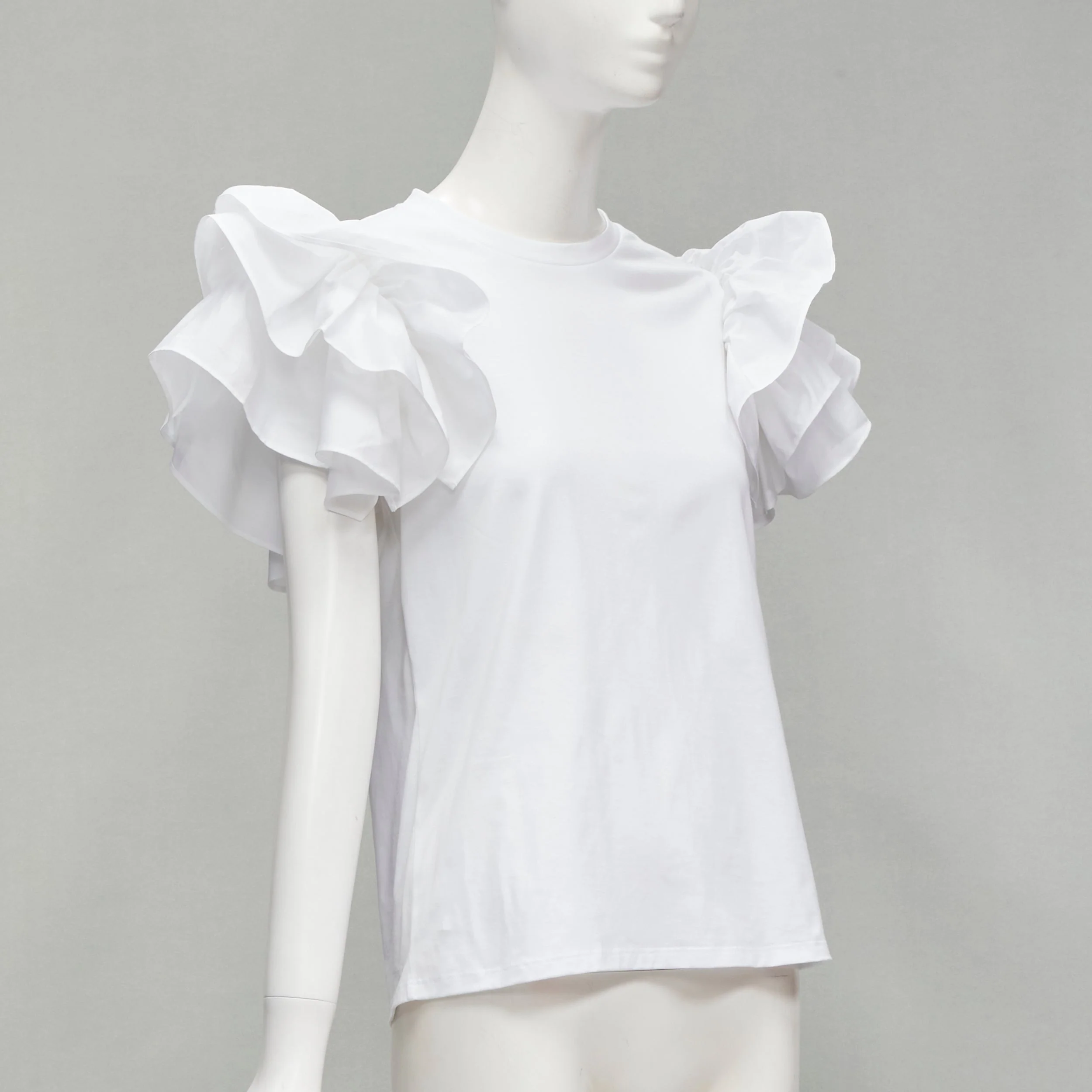 Women's Alexander McQueen cotton ruffle sleeve crew neck tshirt - Image 9