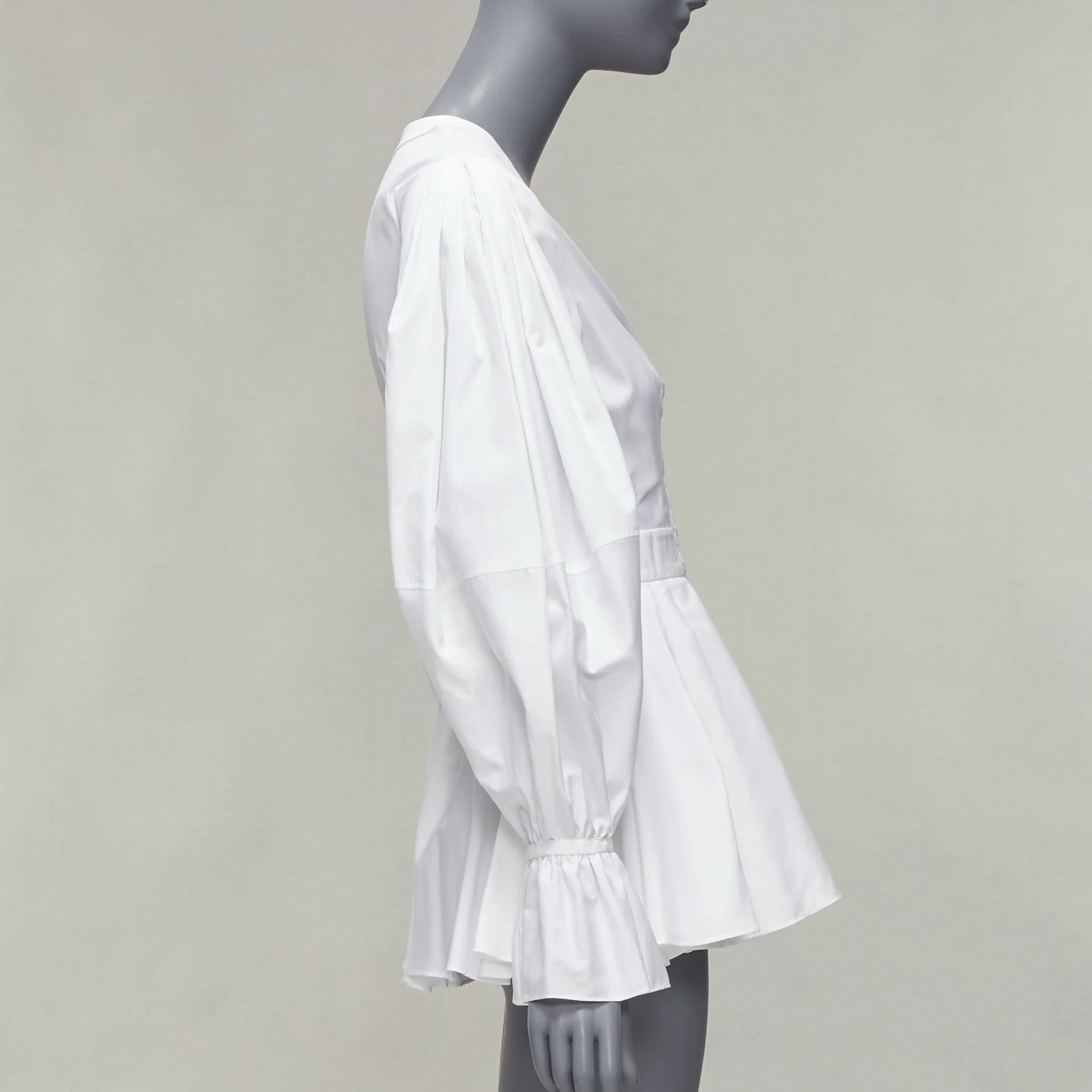 Women's Alexander Mcqueen Cotton V-Neck Balloon Sleeve Peplum Dress Shirt - Image 10