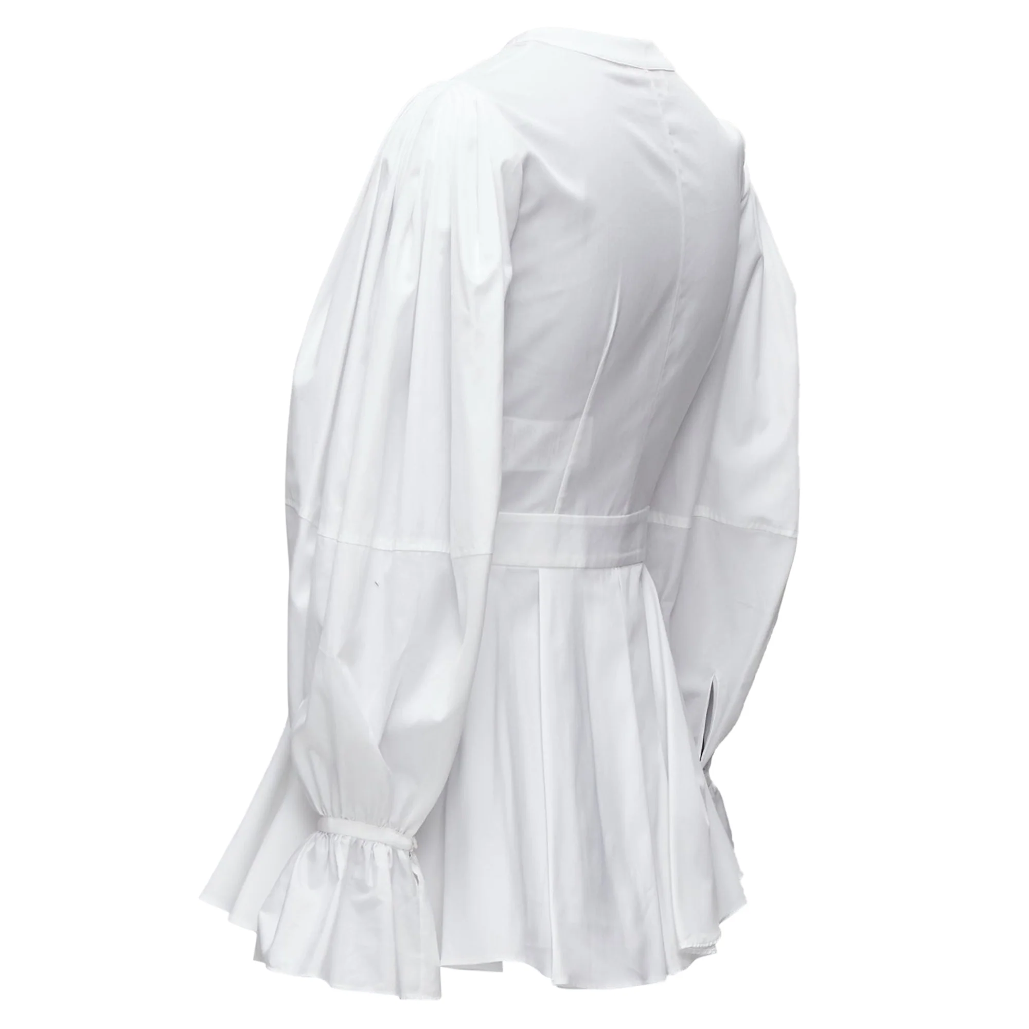 Women's Alexander Mcqueen Cotton V-Neck Balloon Sleeve Peplum Dress Shirt - Image 6
