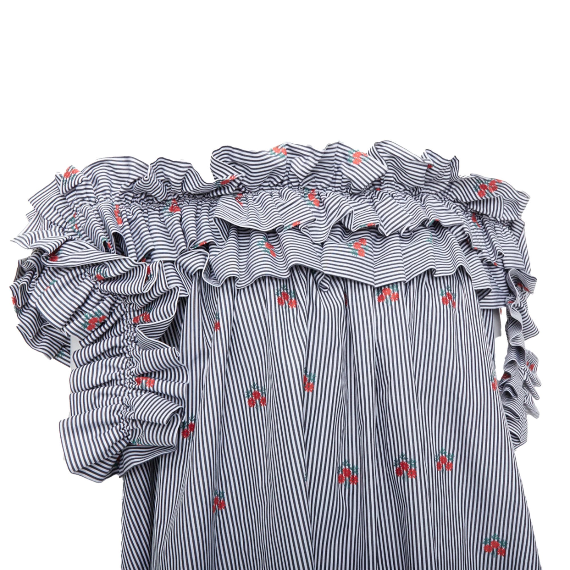 Women's Alexander Mcqueen Floral Pinstripe Ruffle Tent Dress - Image 2