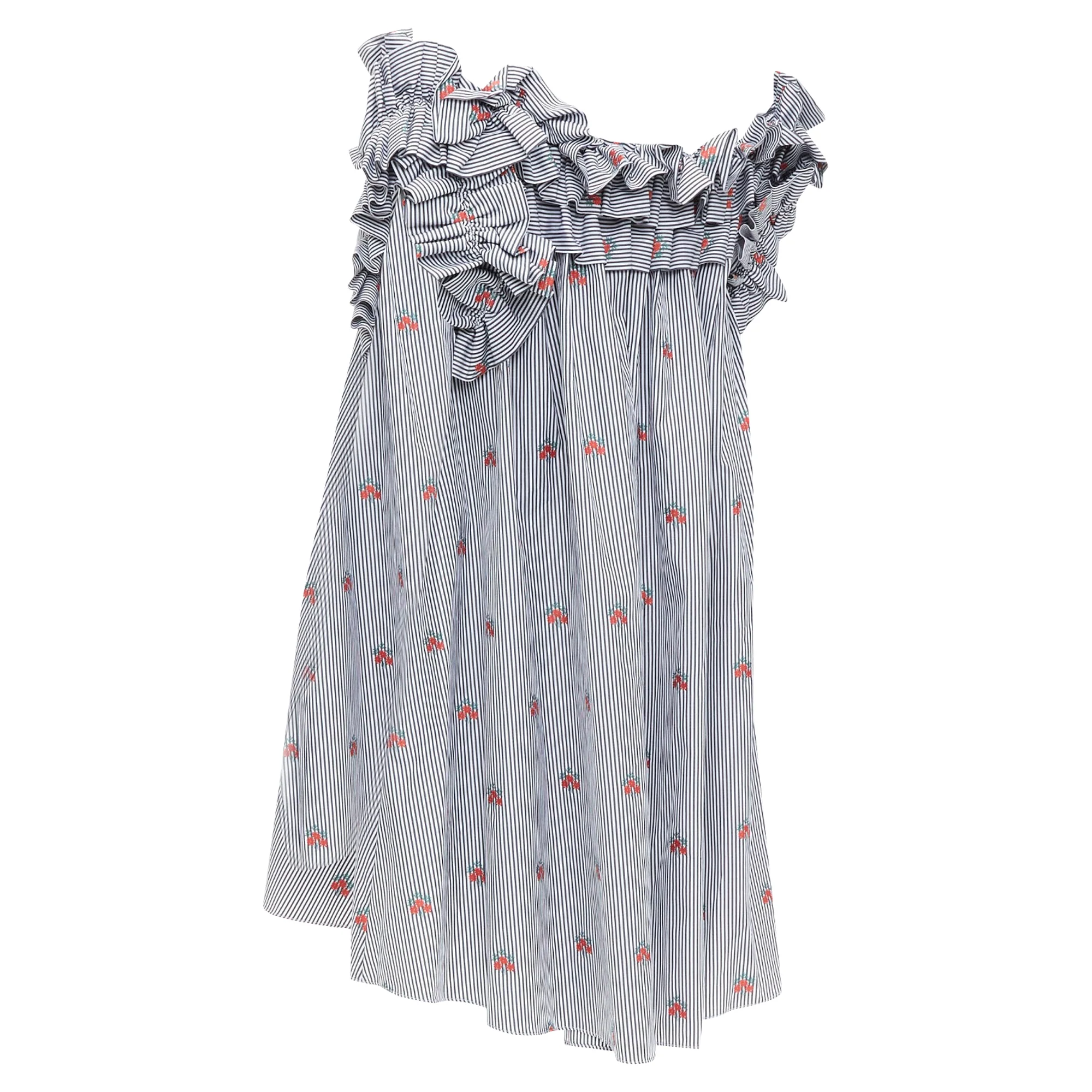 Women's Alexander Mcqueen Floral Pinstripe Ruffle Tent Dress - Image 6