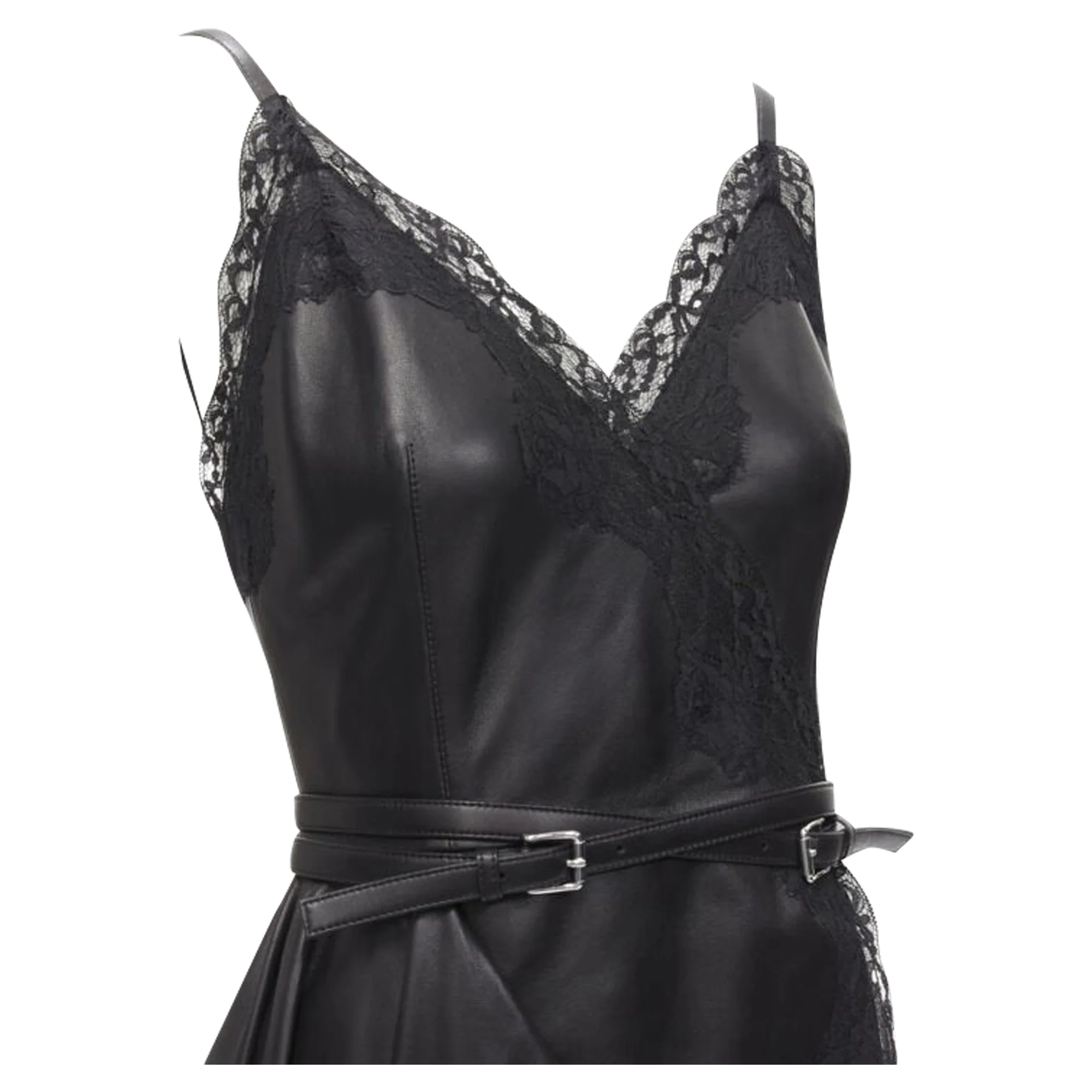 Women's Alexander McQueen leather lace asymmetric draped dress - Image 2