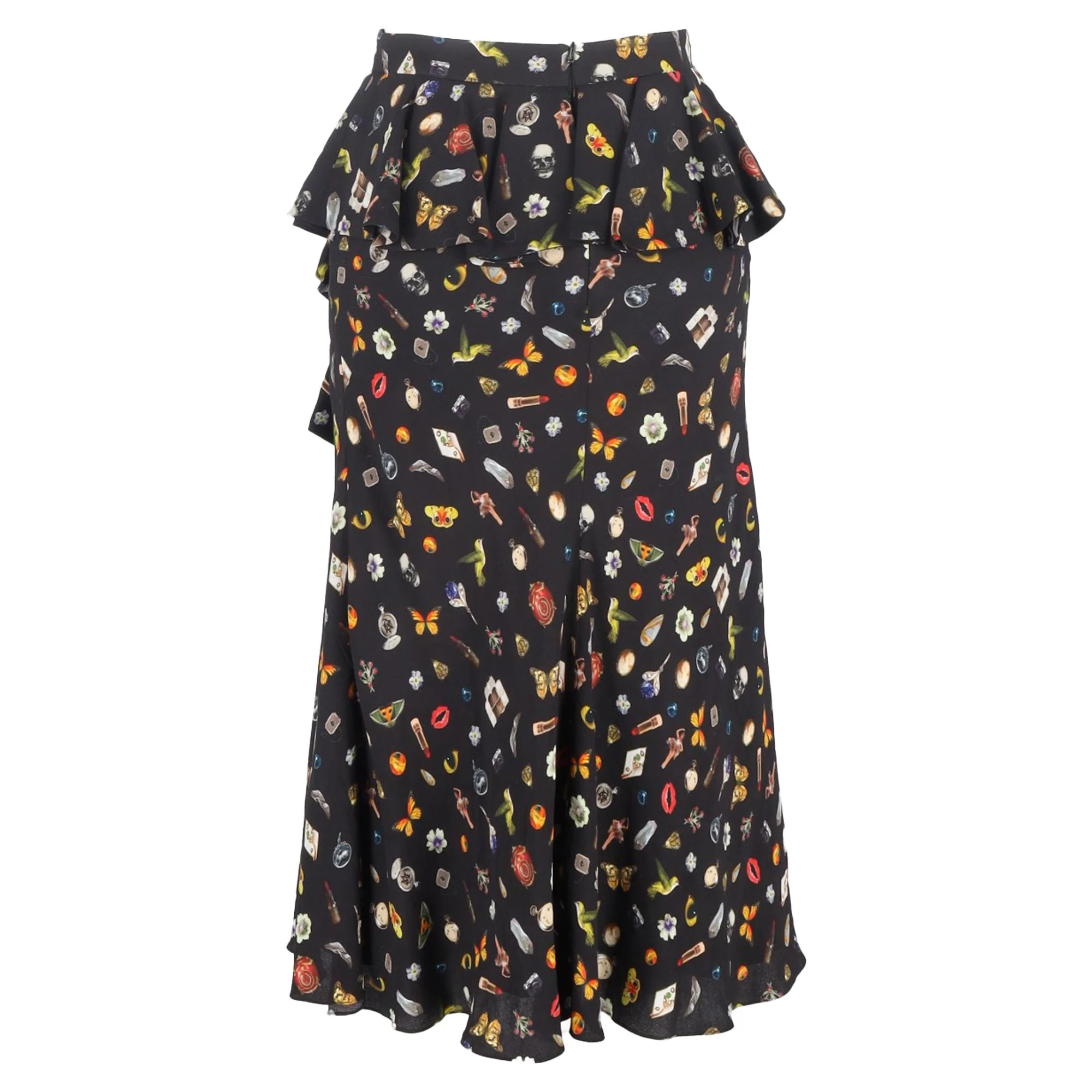 Women's Alexander Mcqueen Printed Ruffle Midi Skirt in Multicolor Viscose