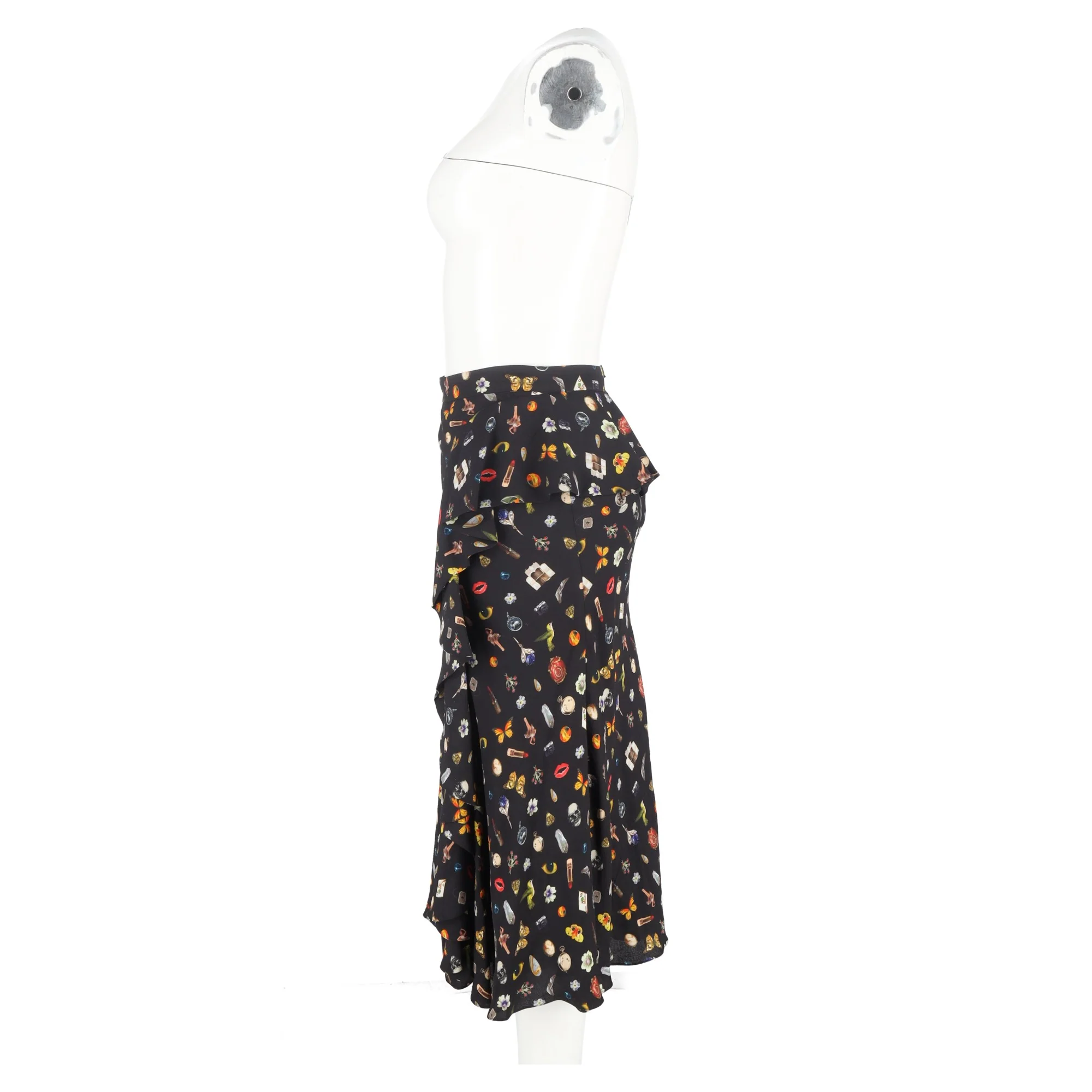 Women's Alexander Mcqueen Printed Ruffle Midi Skirt in Multicolor Viscose - Image 5