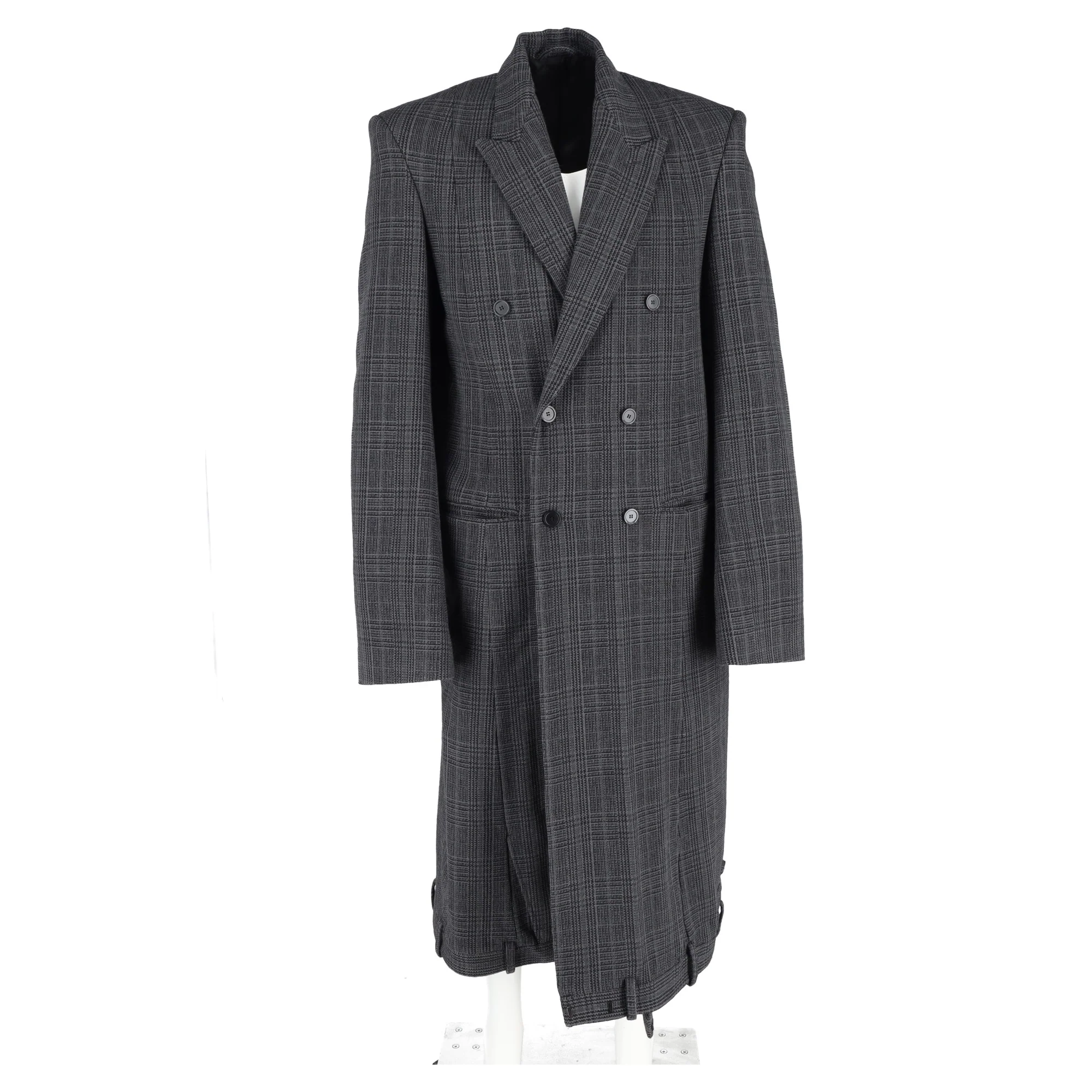 Men's Balenciaga Deconstructed Check Coat in Grey Wool - Image 9
