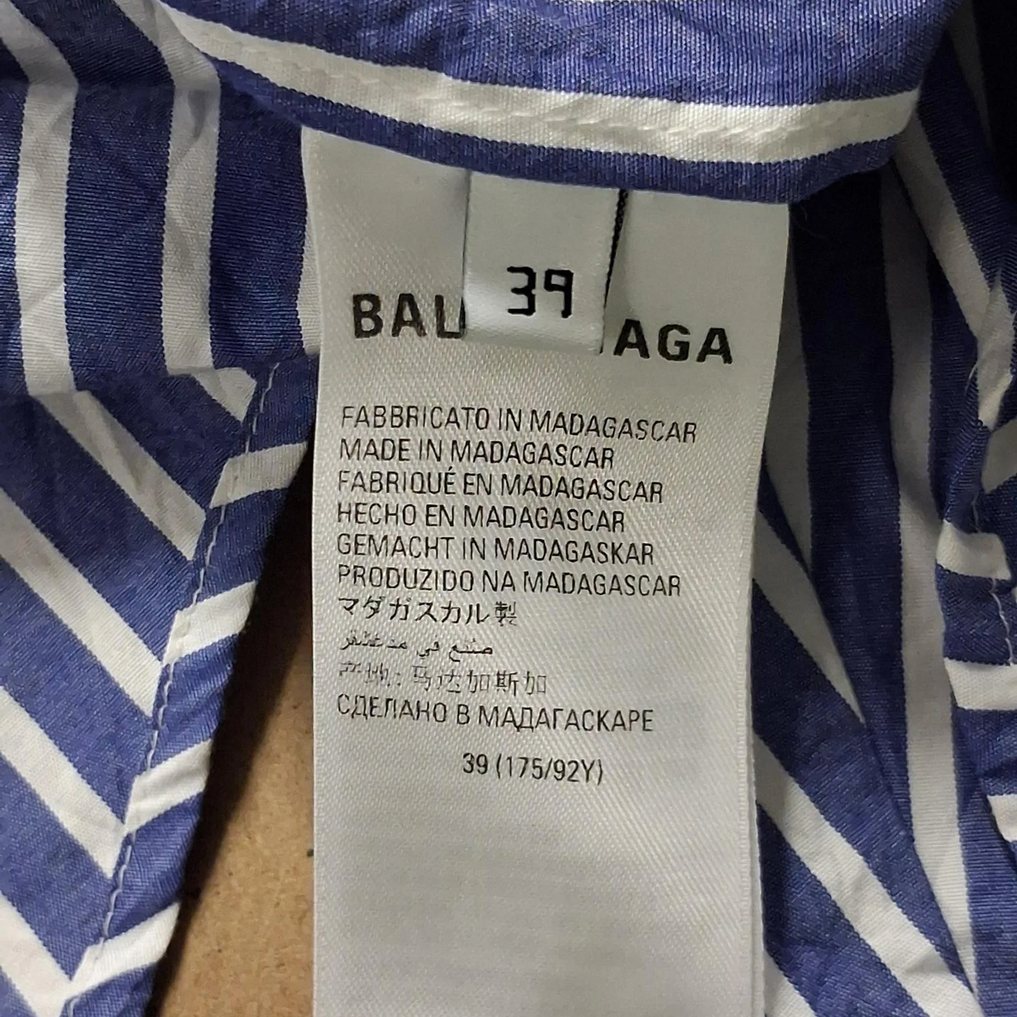 Men's Balenciaga Logo-Embroidered Striped Button-Down Shirt in Blue Cotton - Image 7