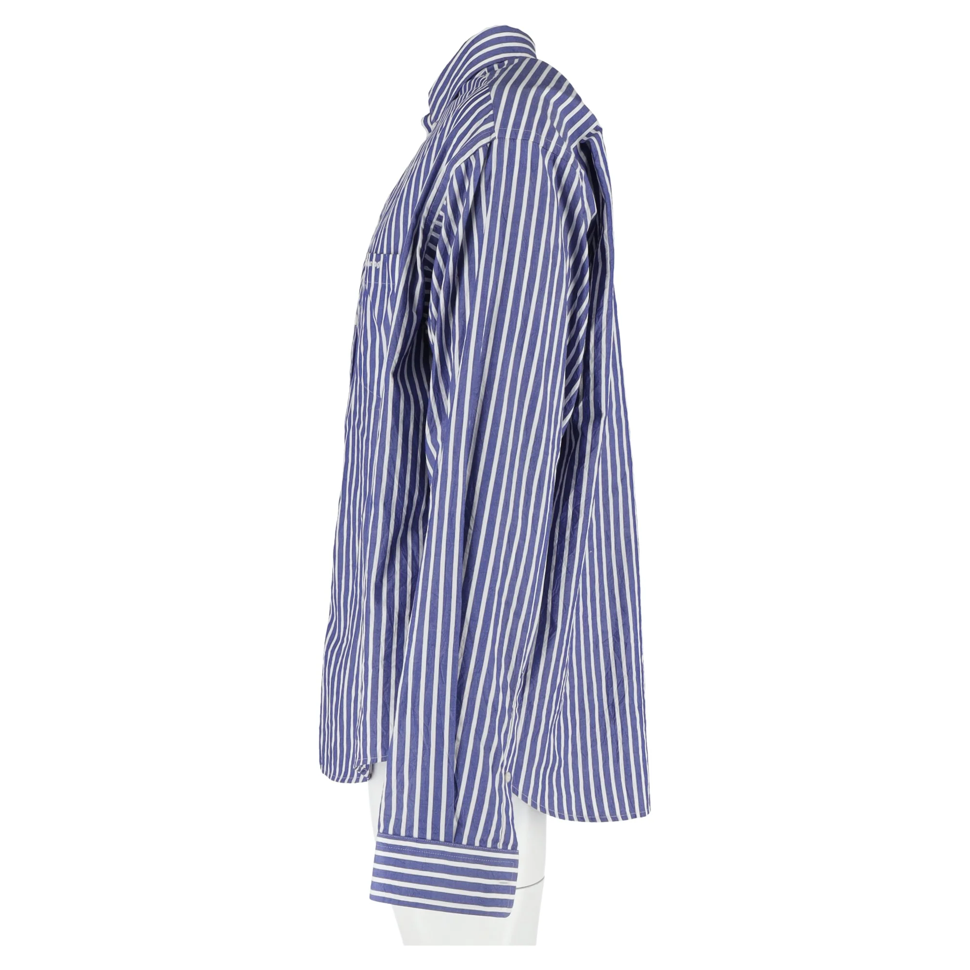 Men's Balenciaga Logo-Embroidered Striped Button-Down Shirt in Blue Cotton - Image 9