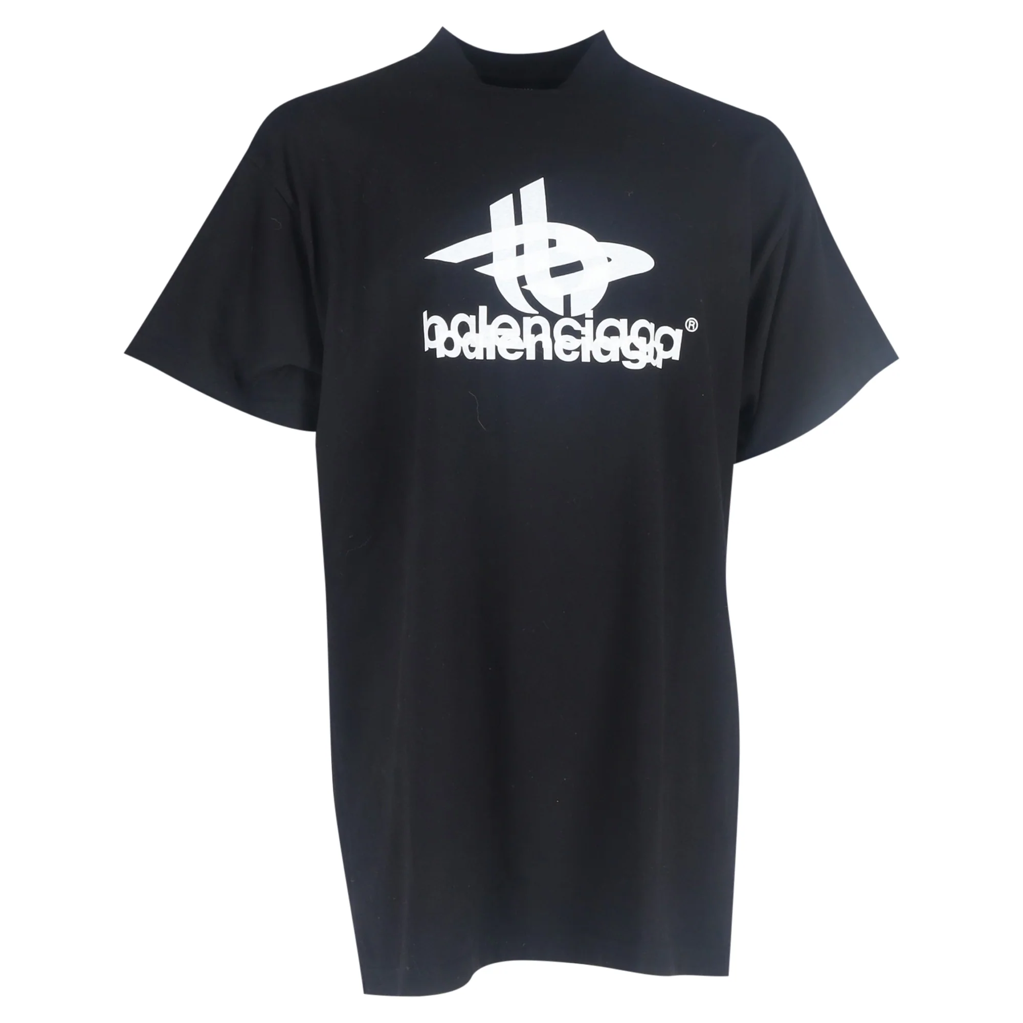 Men's Balenciaga Logo Print Mock Neck T-Shirt in Black Cotton